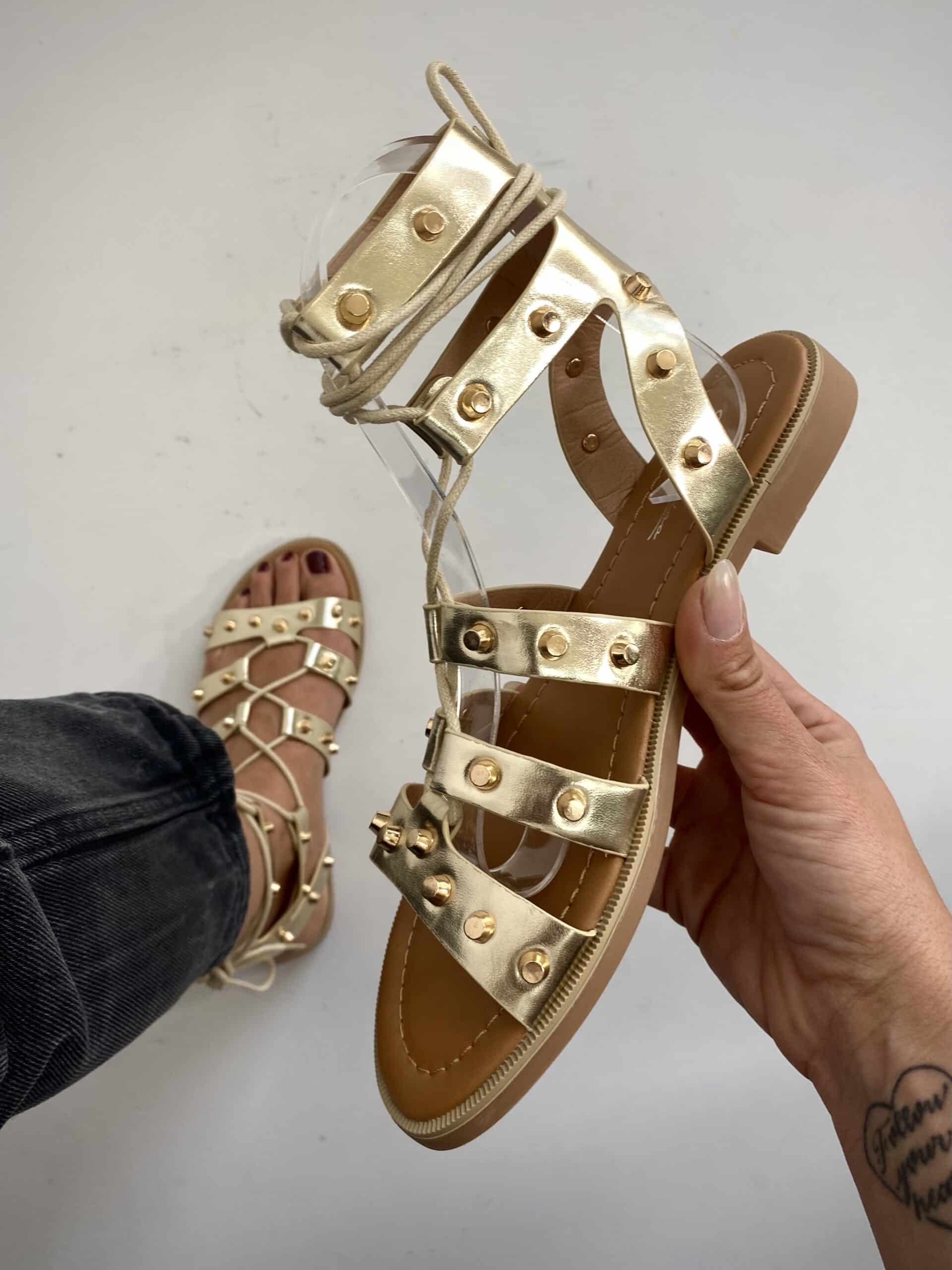 Sandali Gladiatore con Borchie - Oro