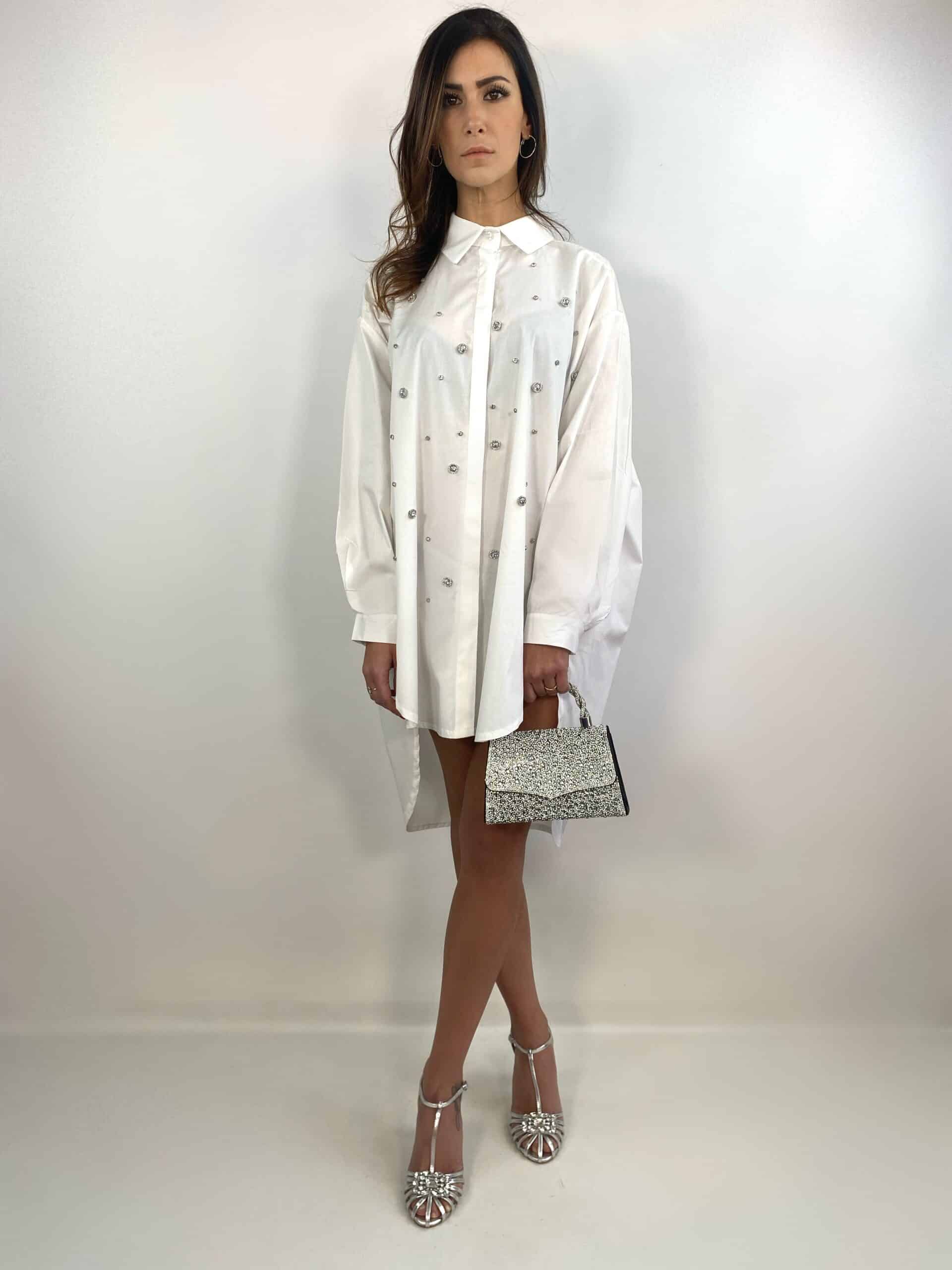 Maxi Camicia Con Pietre - Bianco