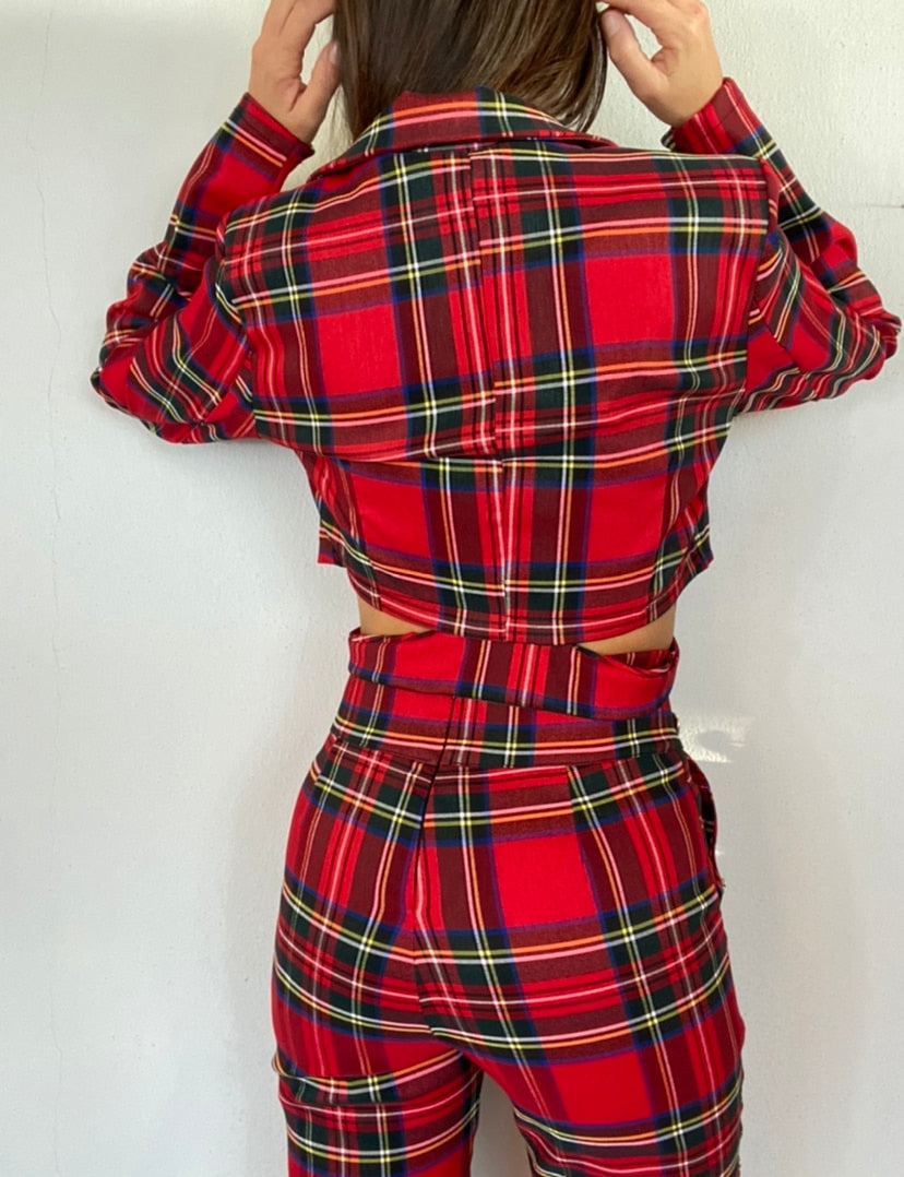 Blazer Tartan Crop - Rosso