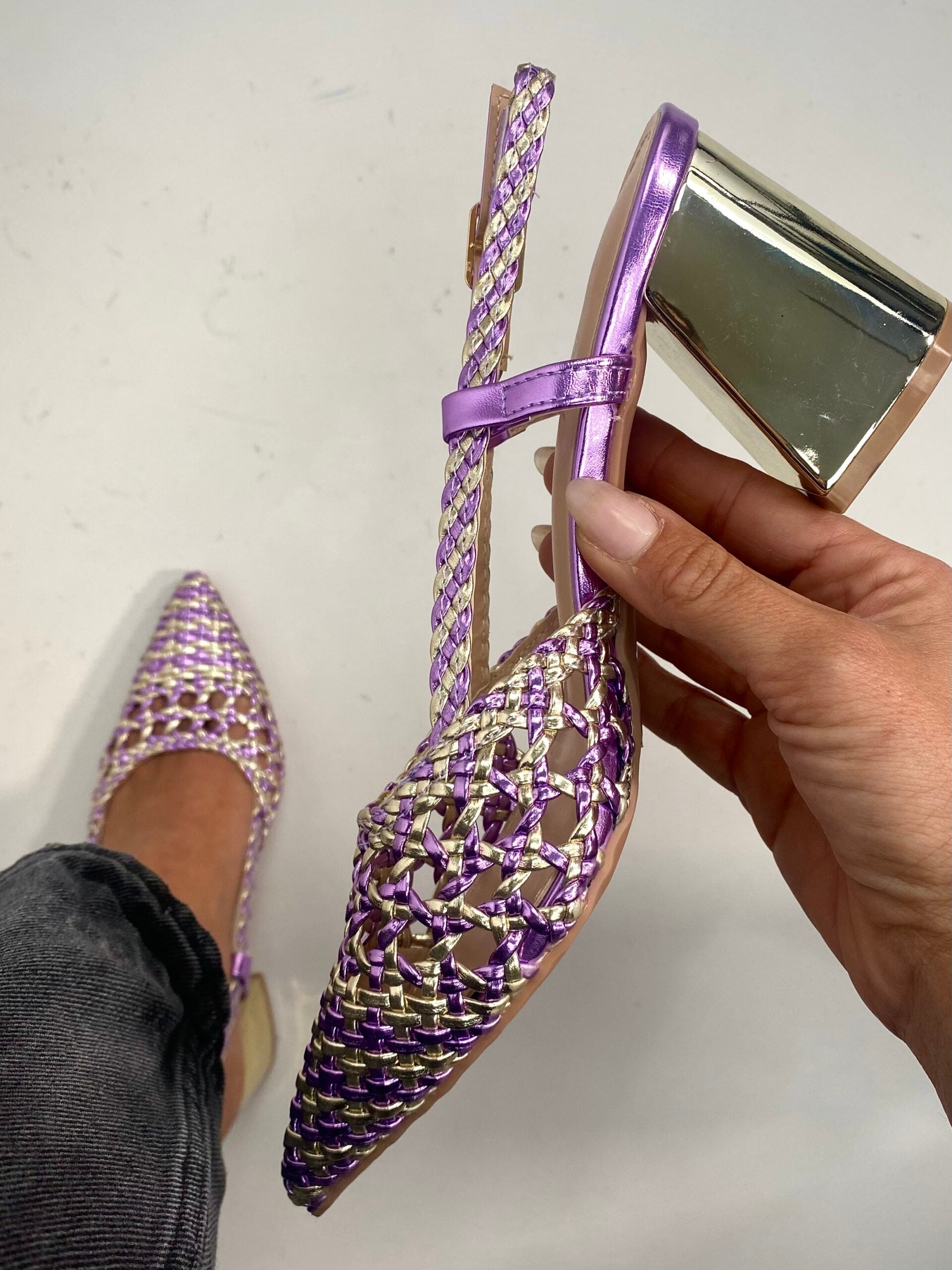 New Slingback Rafia Comfort Heels 2.0 - Bicolor Lilla / Oro