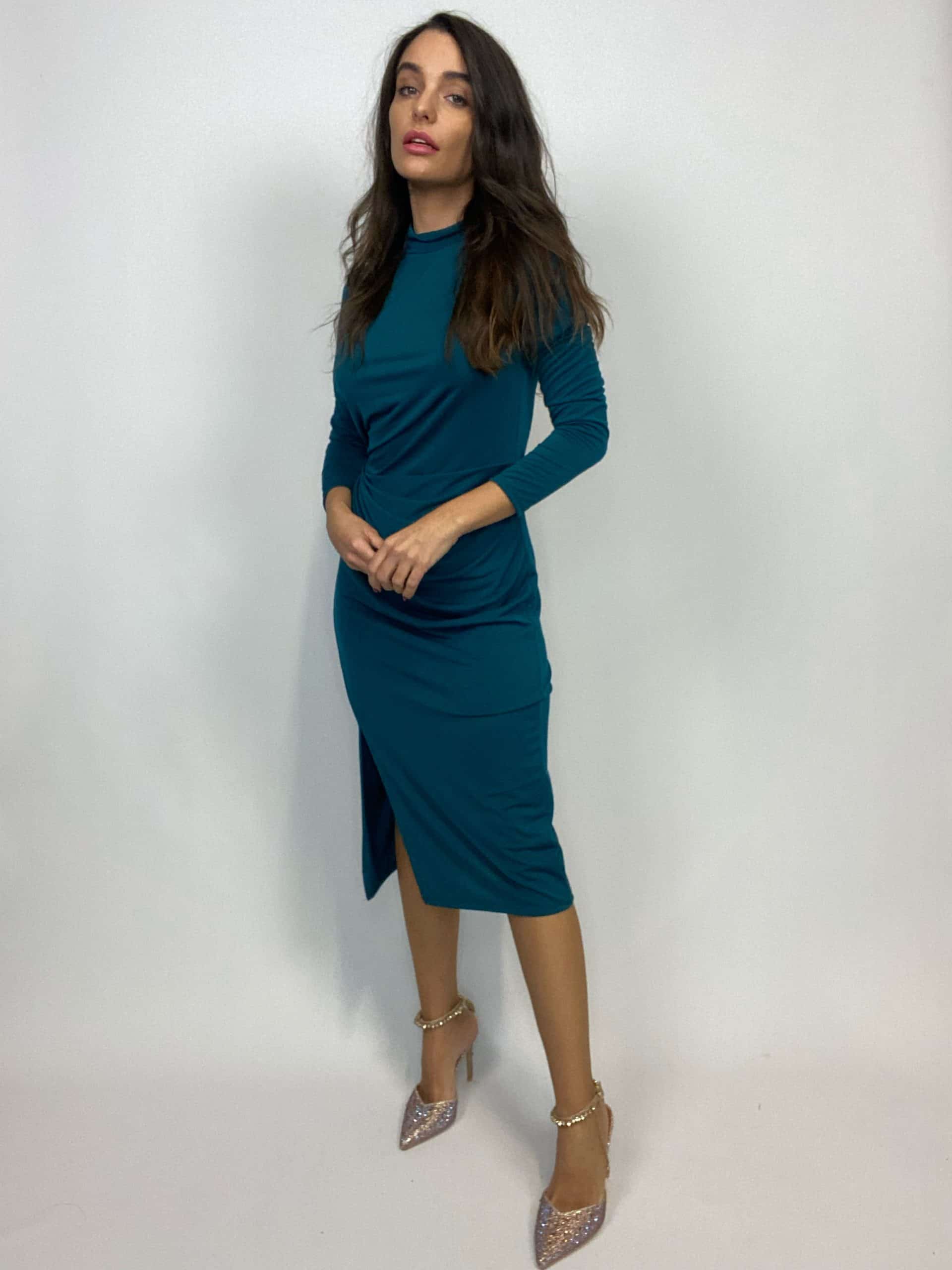 Vestito Bandage Drappeggio - Petrolio