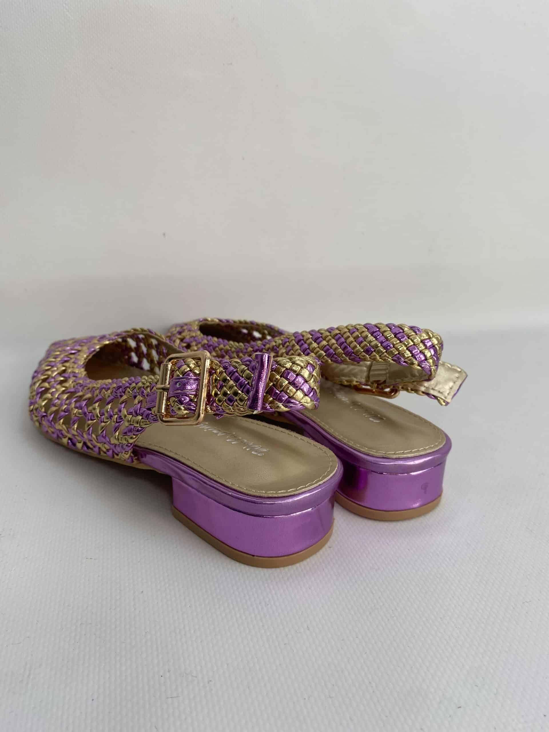Slingback Flat Rafia 2.0 - Bicolor Oro / Lilla