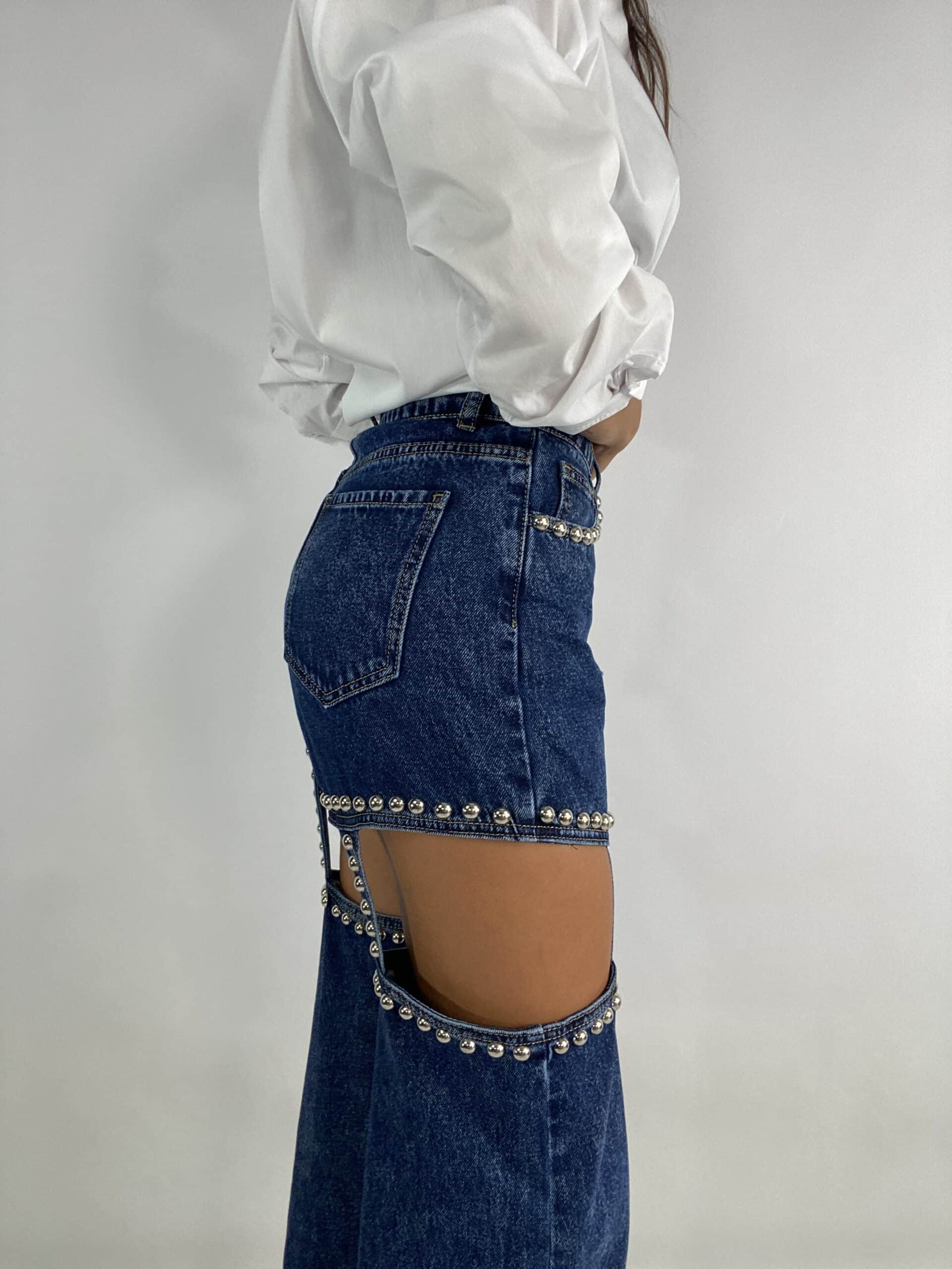Jeans Hold Ups con Borchie  - Denim Scuro