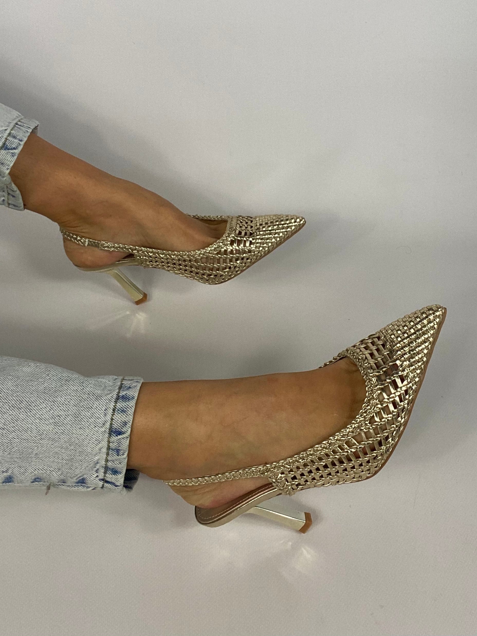 Slingback New Rafia Medium Heels - Oro