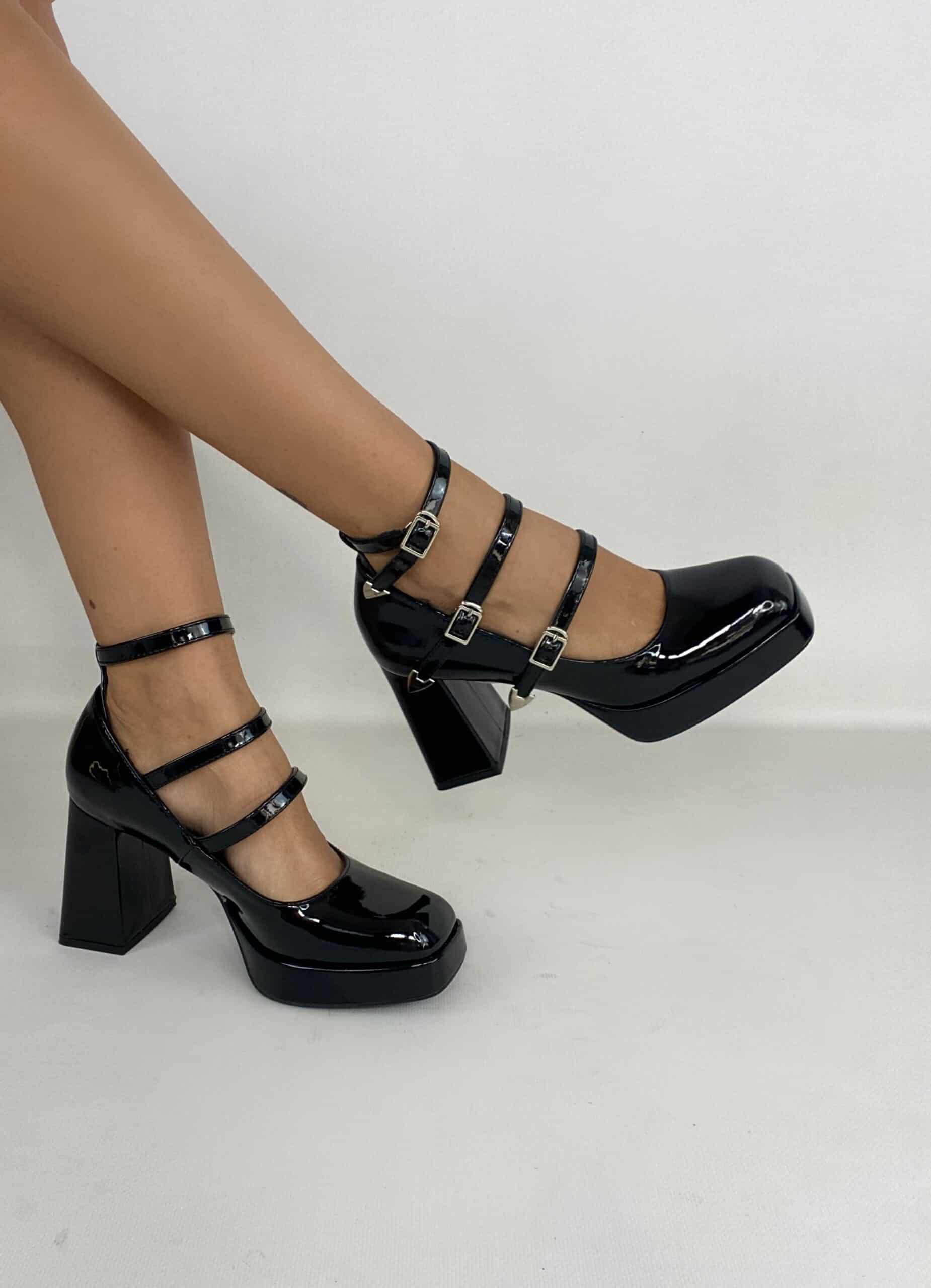 Mary Jane Western Tre Cinturini - Nero