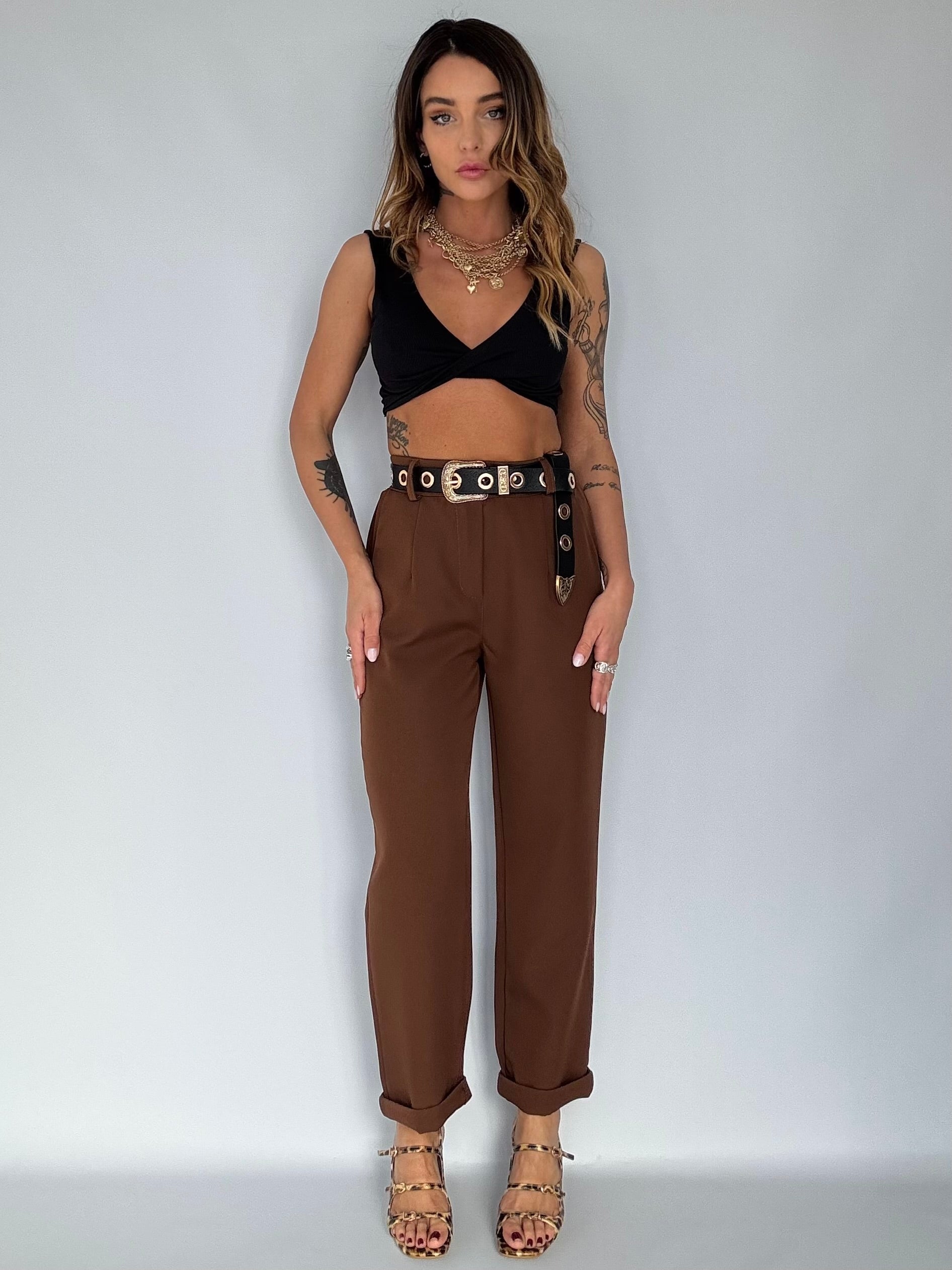 Completo Gilet Over e Pantaloni Pinces - Marrone