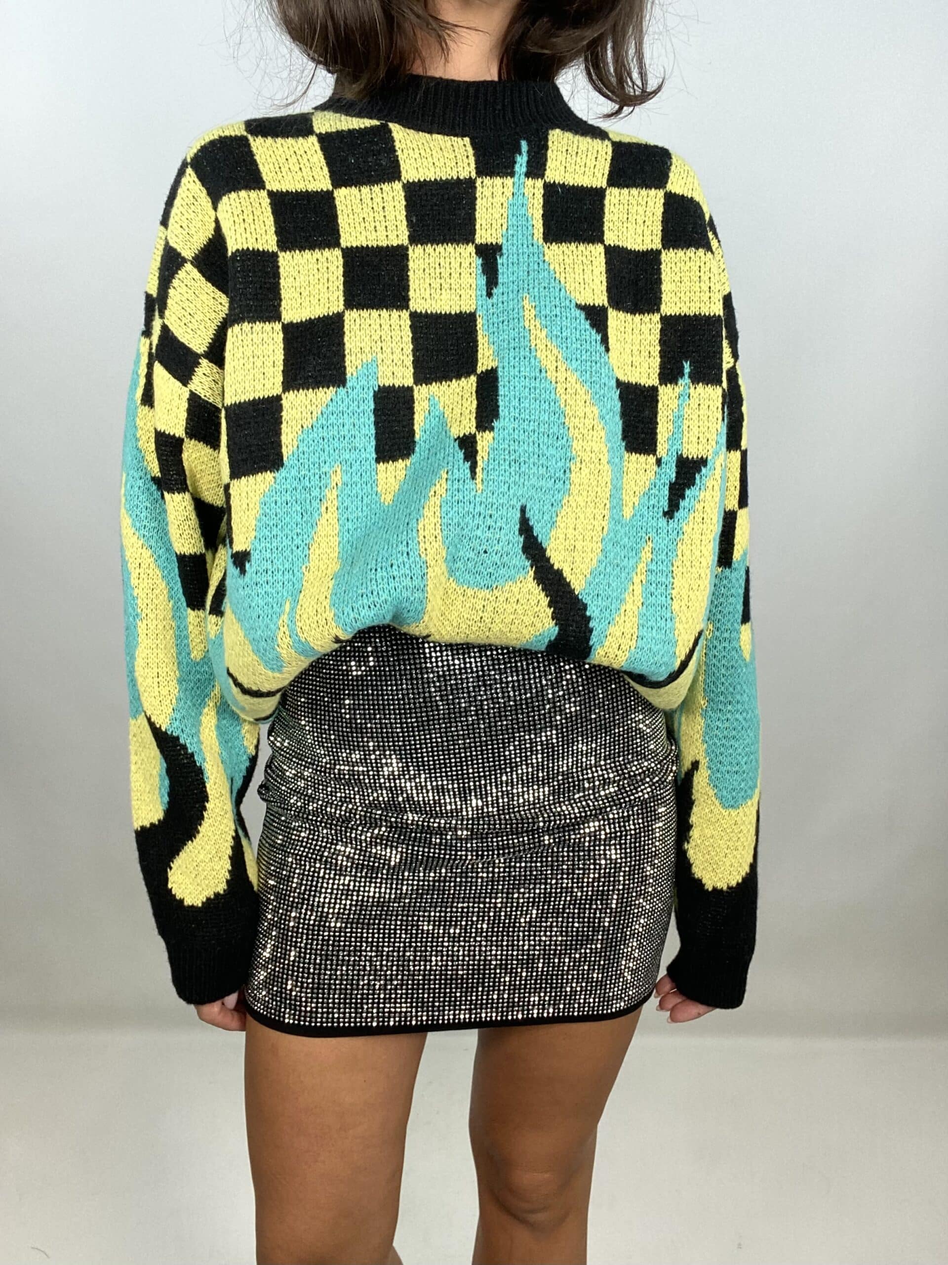 Pullover Con Scacchi e Fiamma - Giallo / Nero