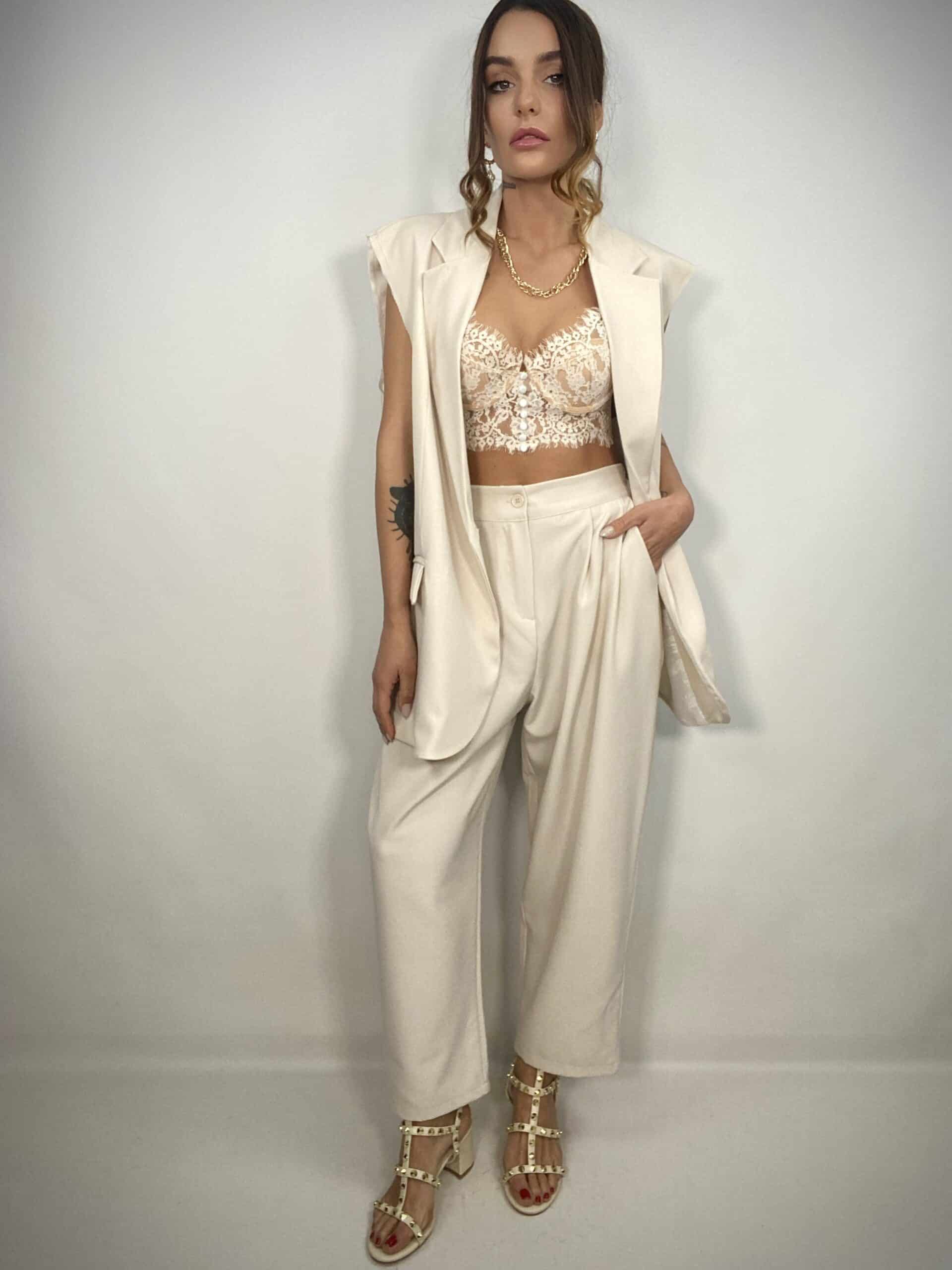 Corsetto Pizzo Cigliato con Bottoncini - Beige