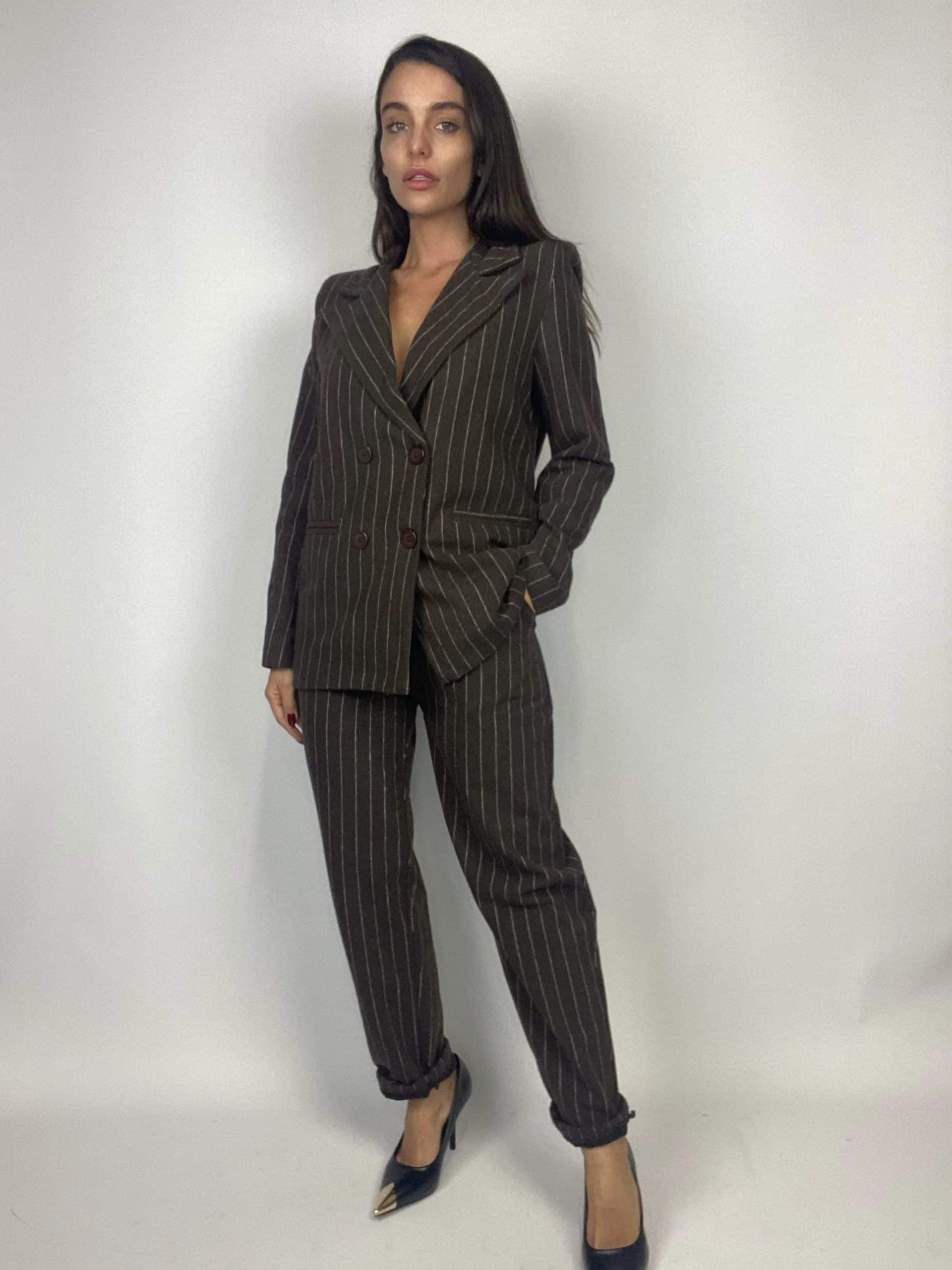 Blazer Completo Gessato Flanella - Marrone