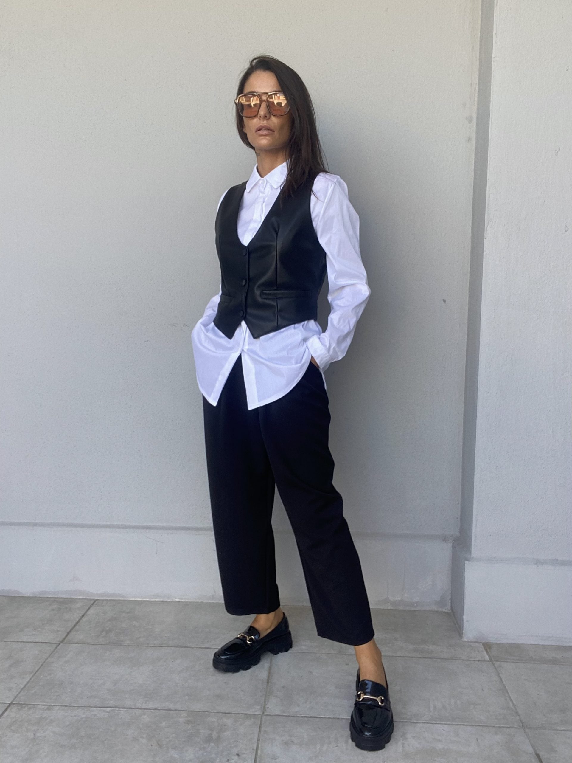 Gilet Completo Ecopelle- Nero