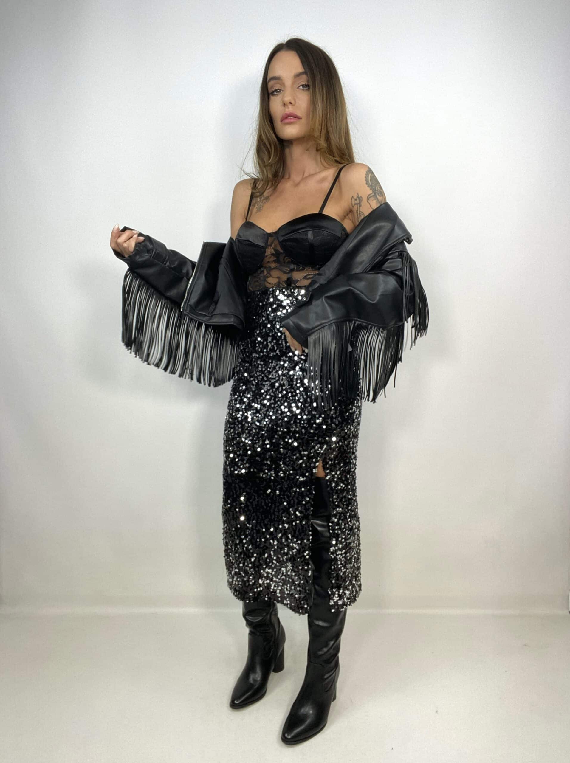 Body Raso con Inserti in Pizzo - Nero