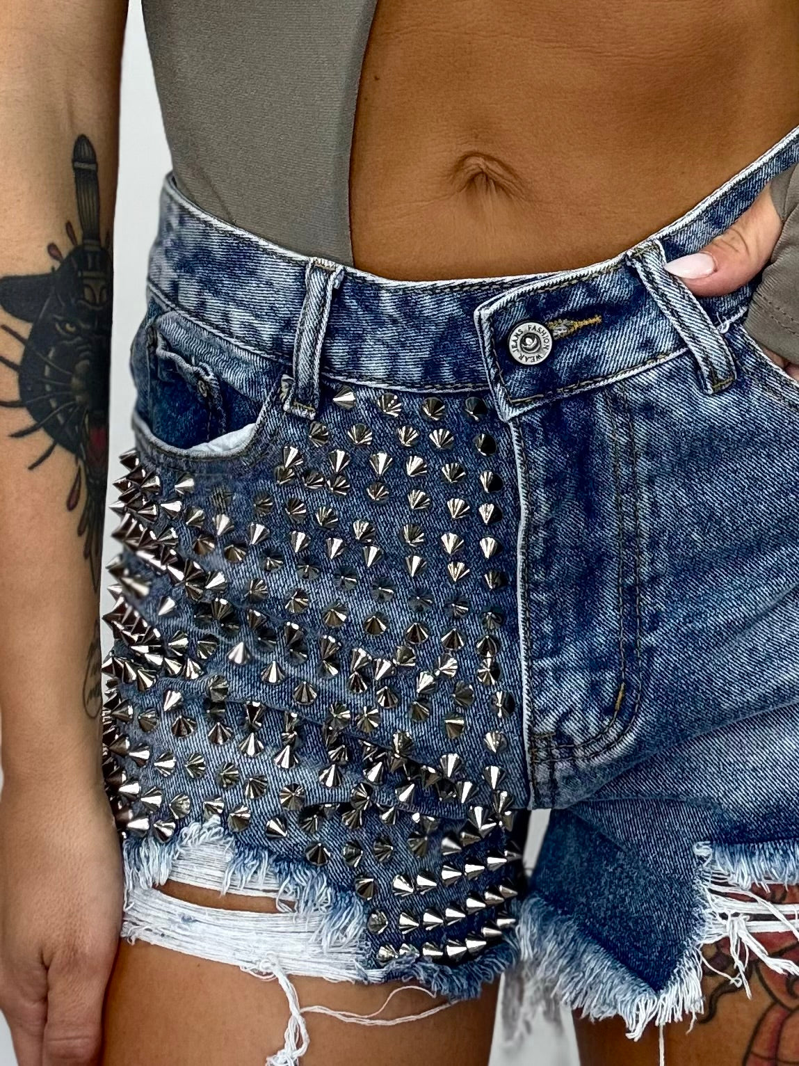 Shorts Denim con Borchie - Jeans