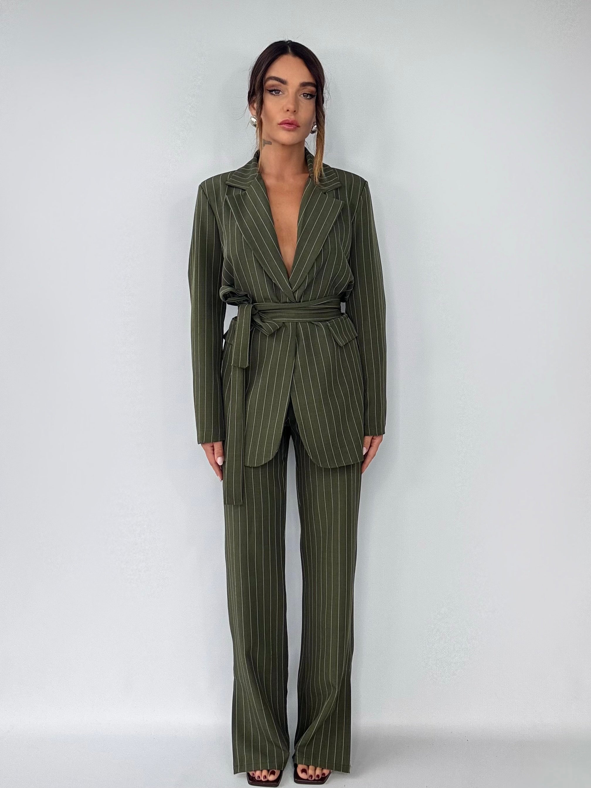 Completo Over Kimono. - Gessato Verde Militare