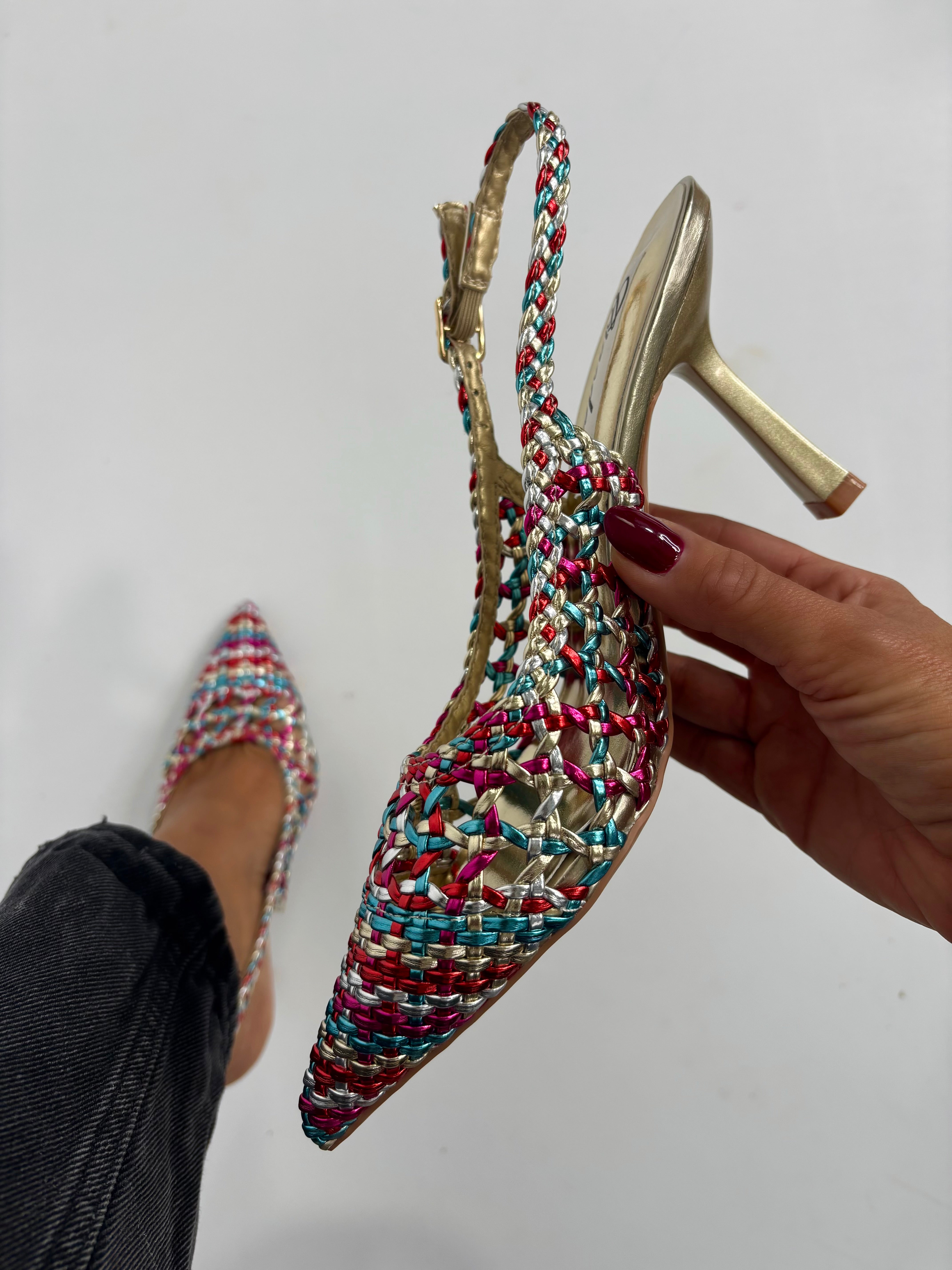 Slingback Rafia Medium Heels - Multicolor