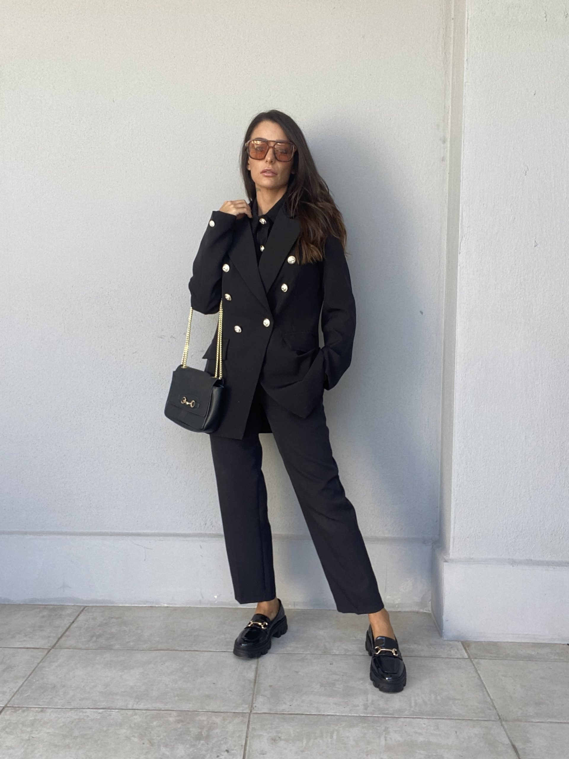 Pantaloni Pinces Bottoni Gioiello - Nero
