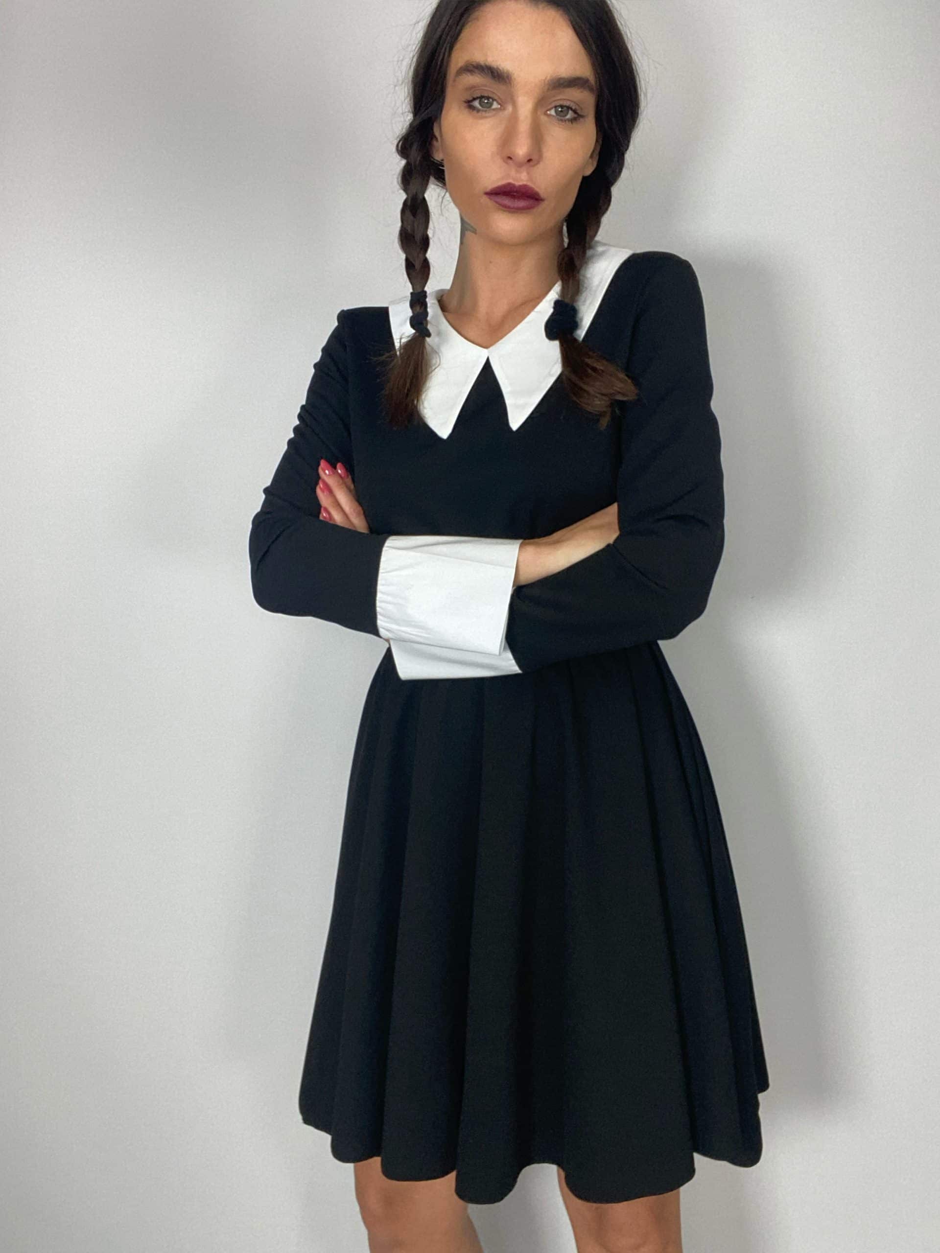 Vestito Colletto Mercoledì  - Nero Fantasia