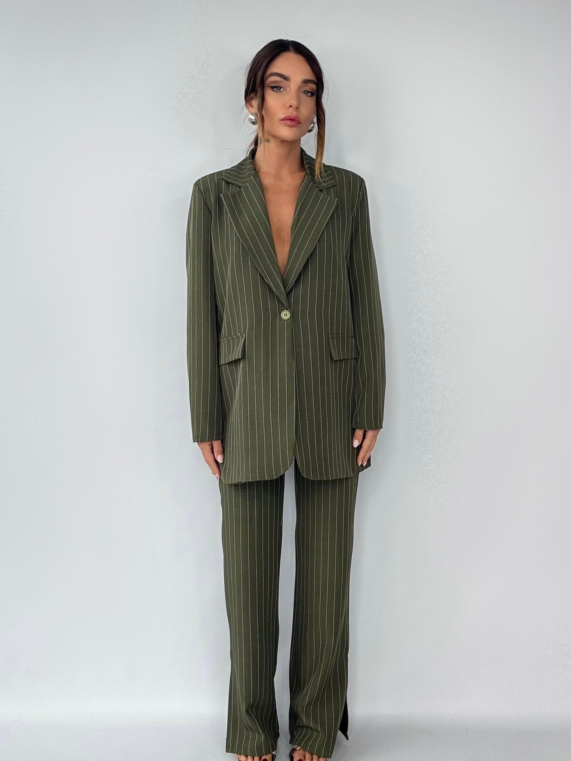 Completo Over Kimono. - Gessato Verde Militare