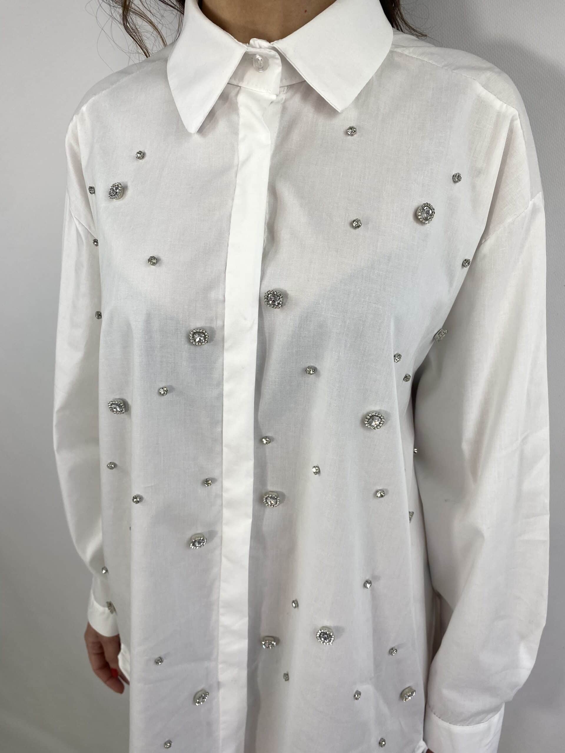 Maxi Camicia Con Pietre - Bianco