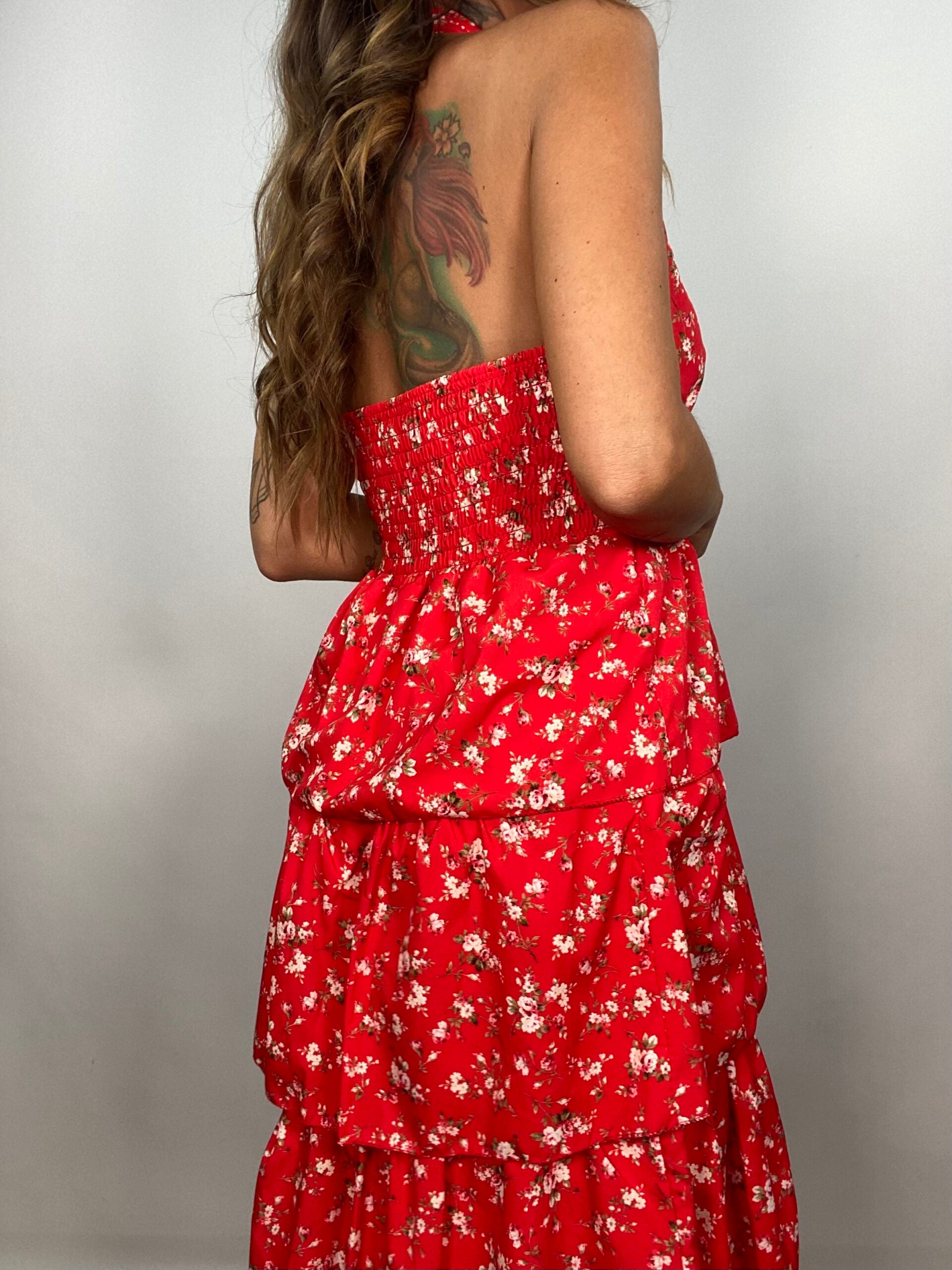 Maxi Dress Andalusia - Rosso / Bianco