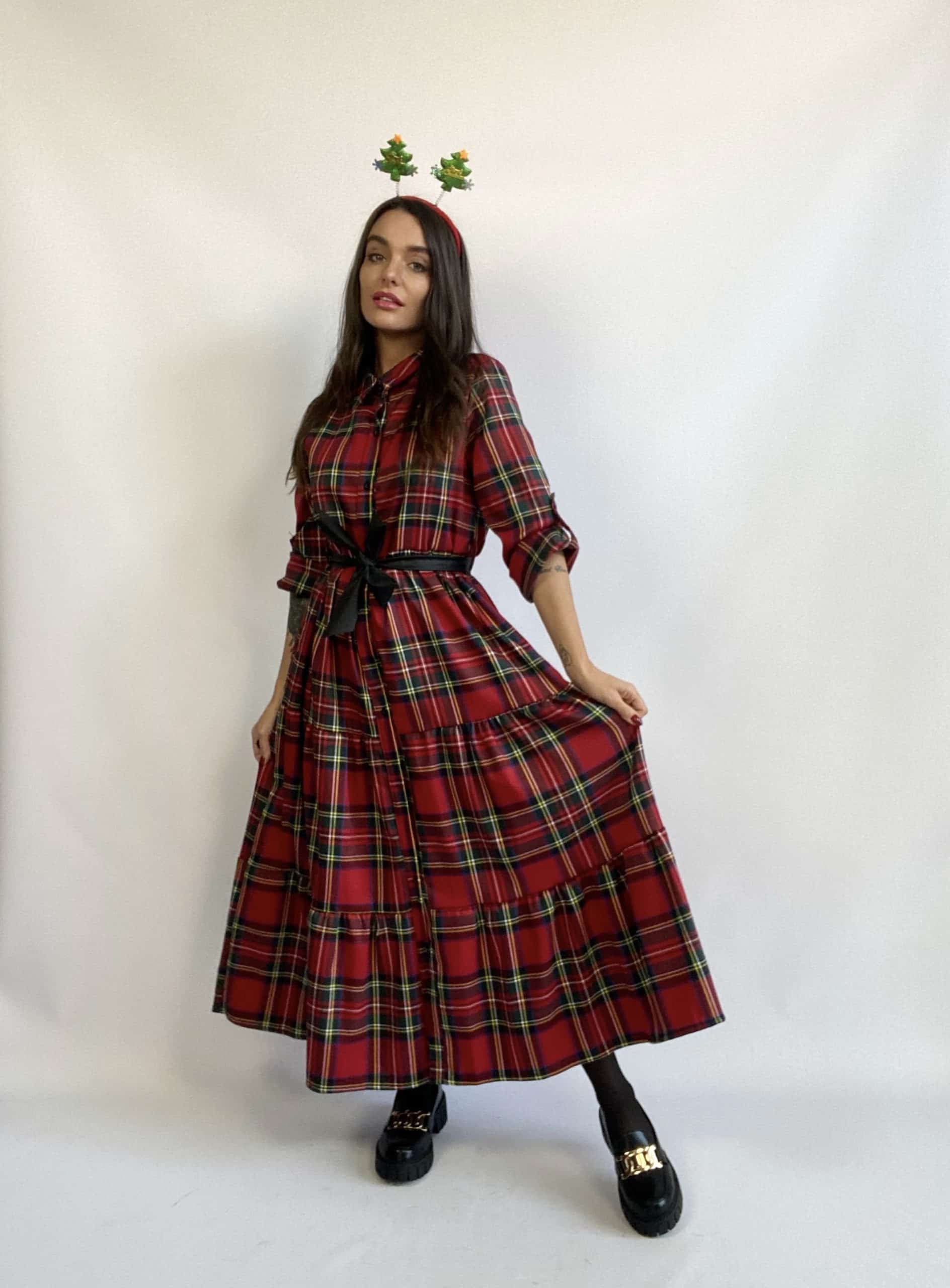 Maxi Dress Tartan - Rosso