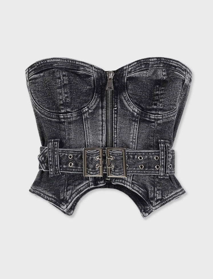 Corsetto Jeans con Fibbie - Nero