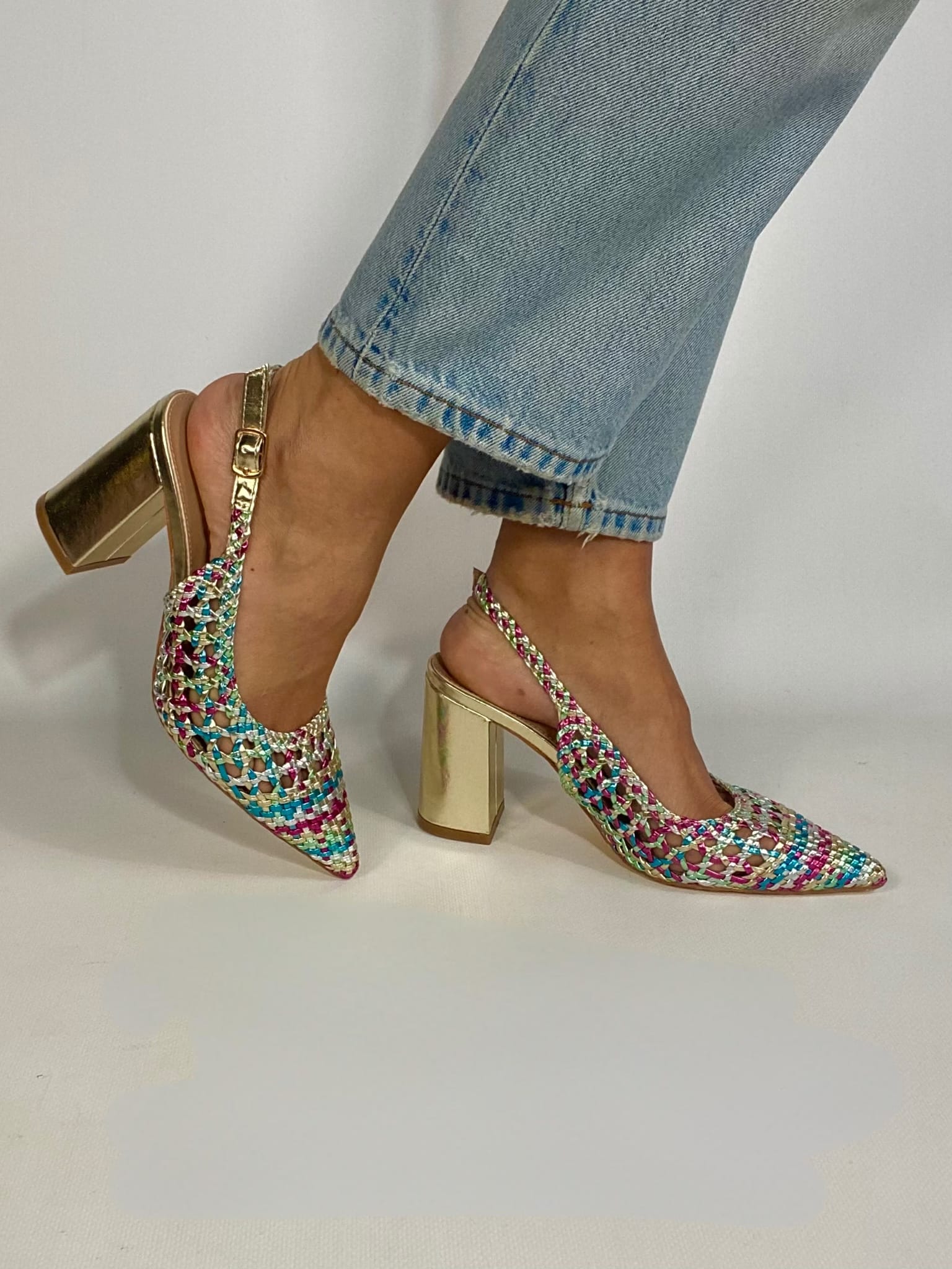 Slingback New Rafia Comfort Heels- Multicolor