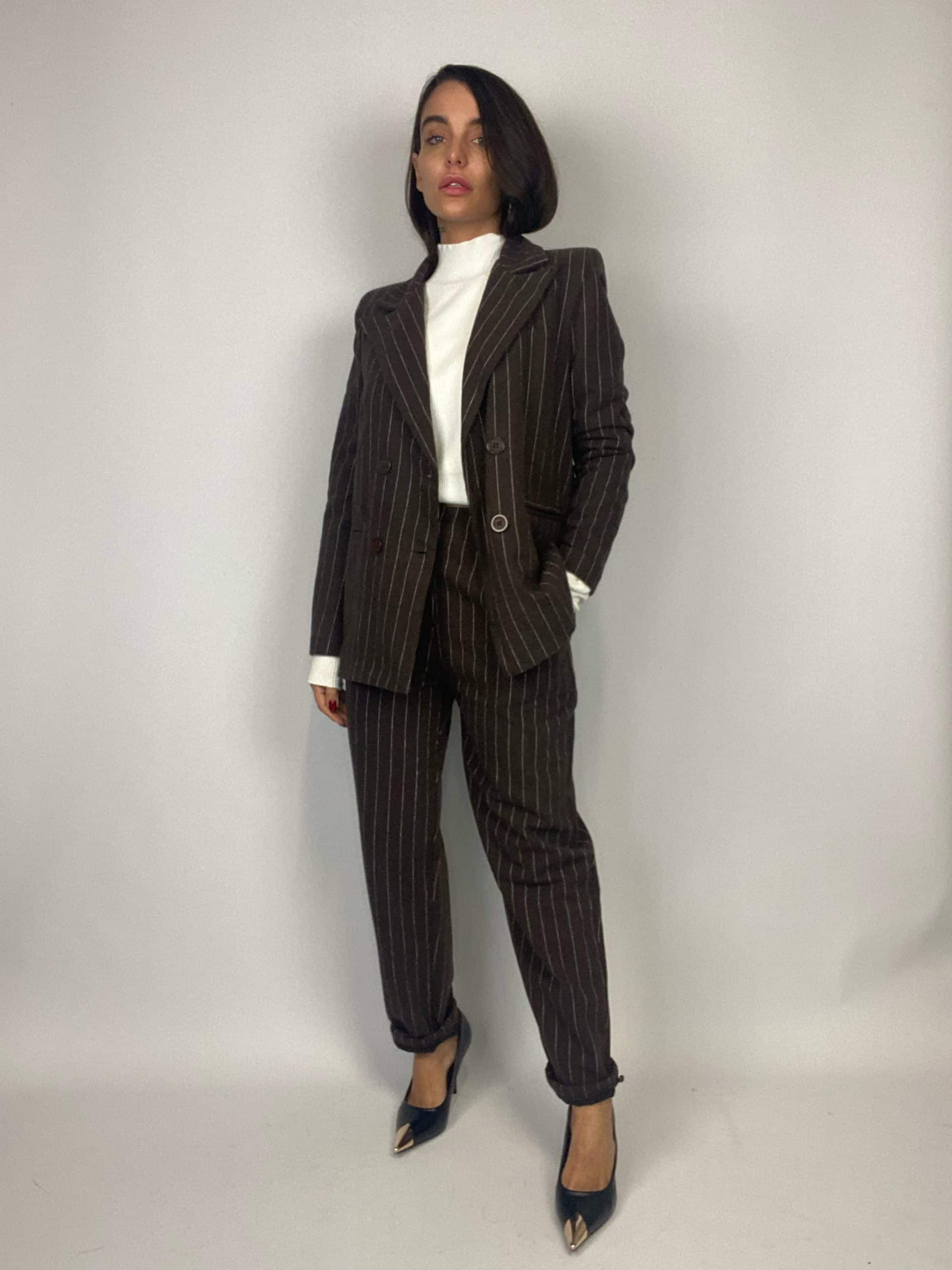 Pantaloni Completo Gessato Flanella - Marrone