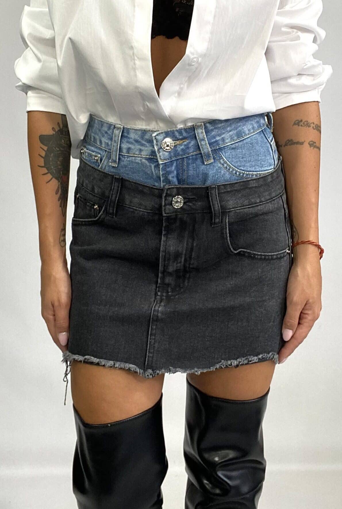 Mini Gonna Double Jeans - Bicolor Denim / Nero