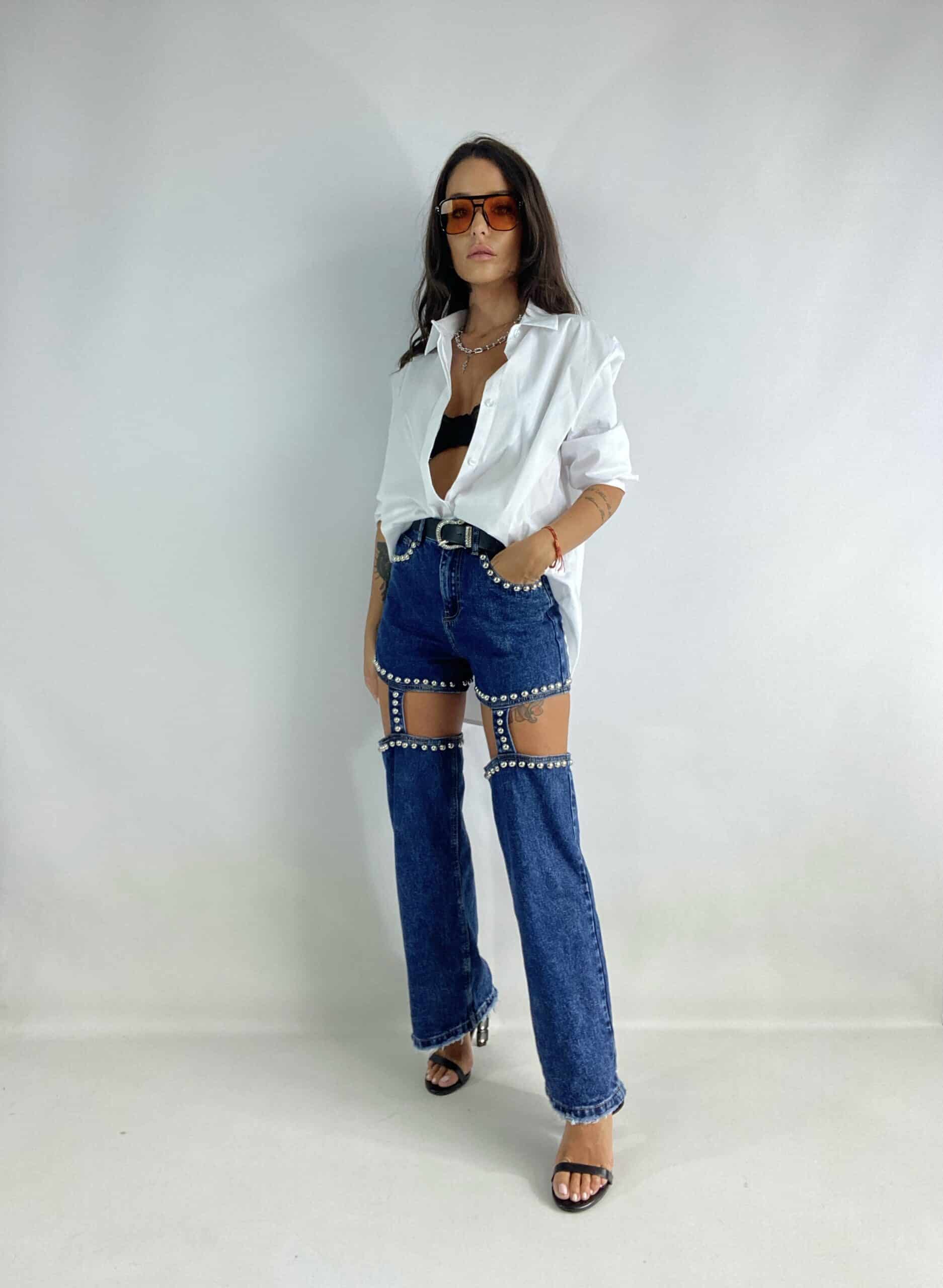 Jeans Hold Ups con Borchie  - Denim Scuro