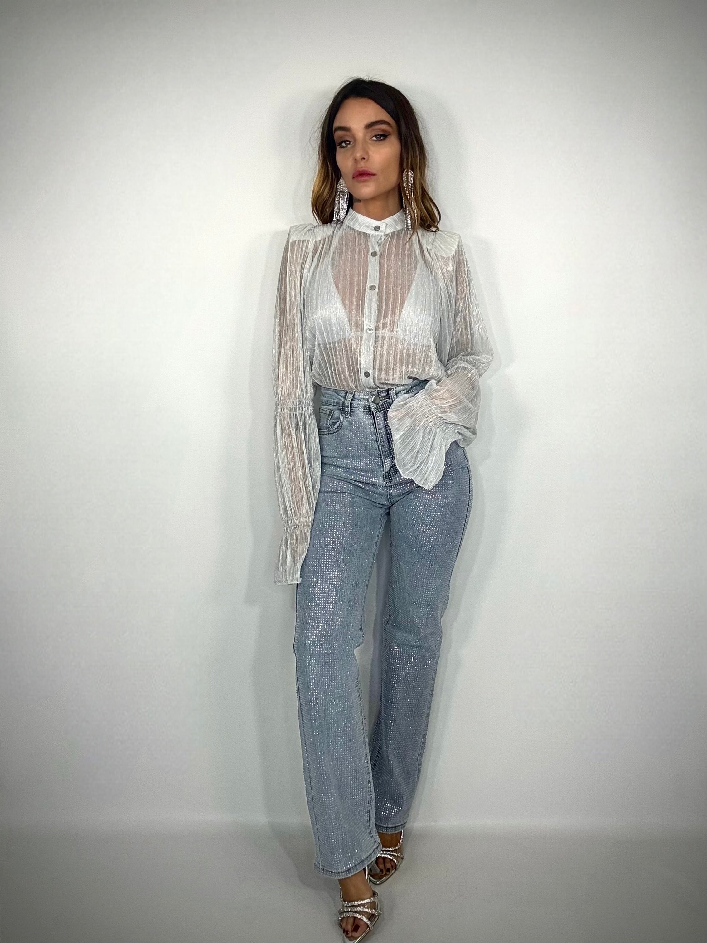 Jeans Straight Super Strass - Denim