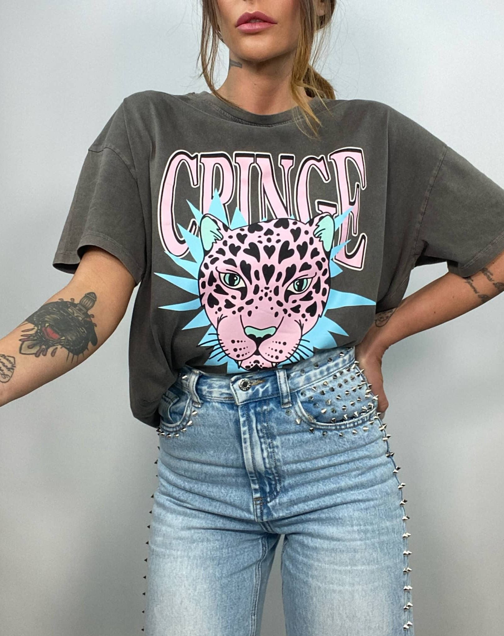 T-shirt Acid Wash - Leopardo - Cringe
