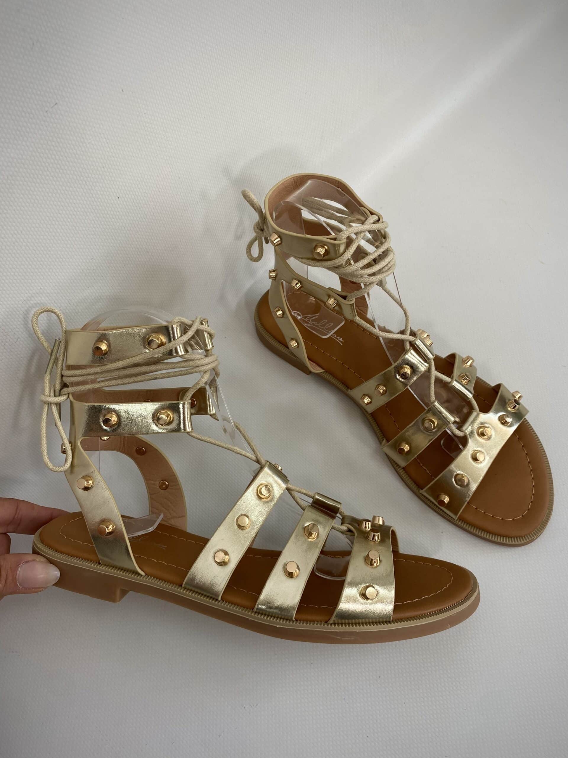 Sandali Gladiatore con Borchie - Oro