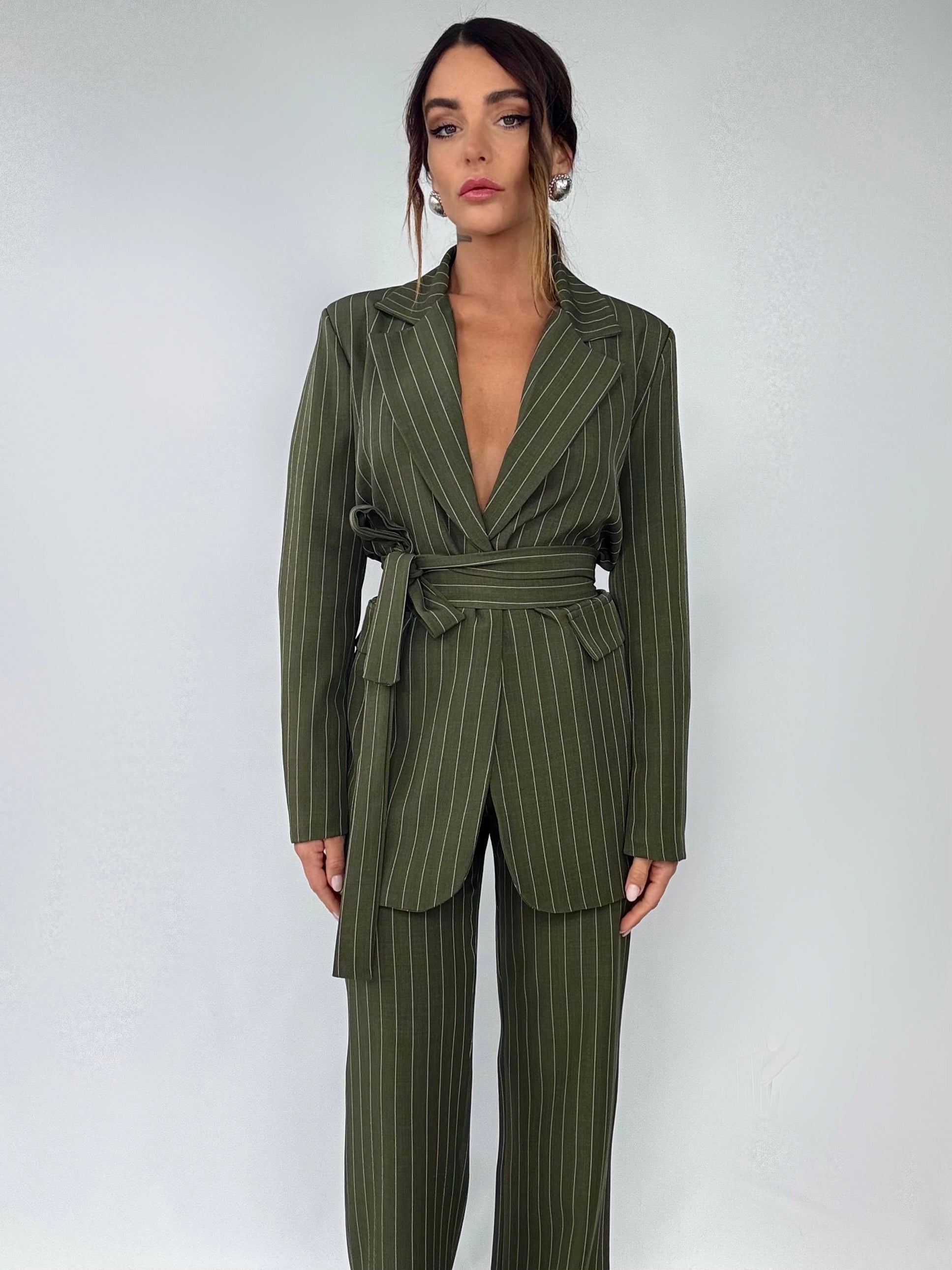 Completo Over Kimono. - Gessato Verde Militare