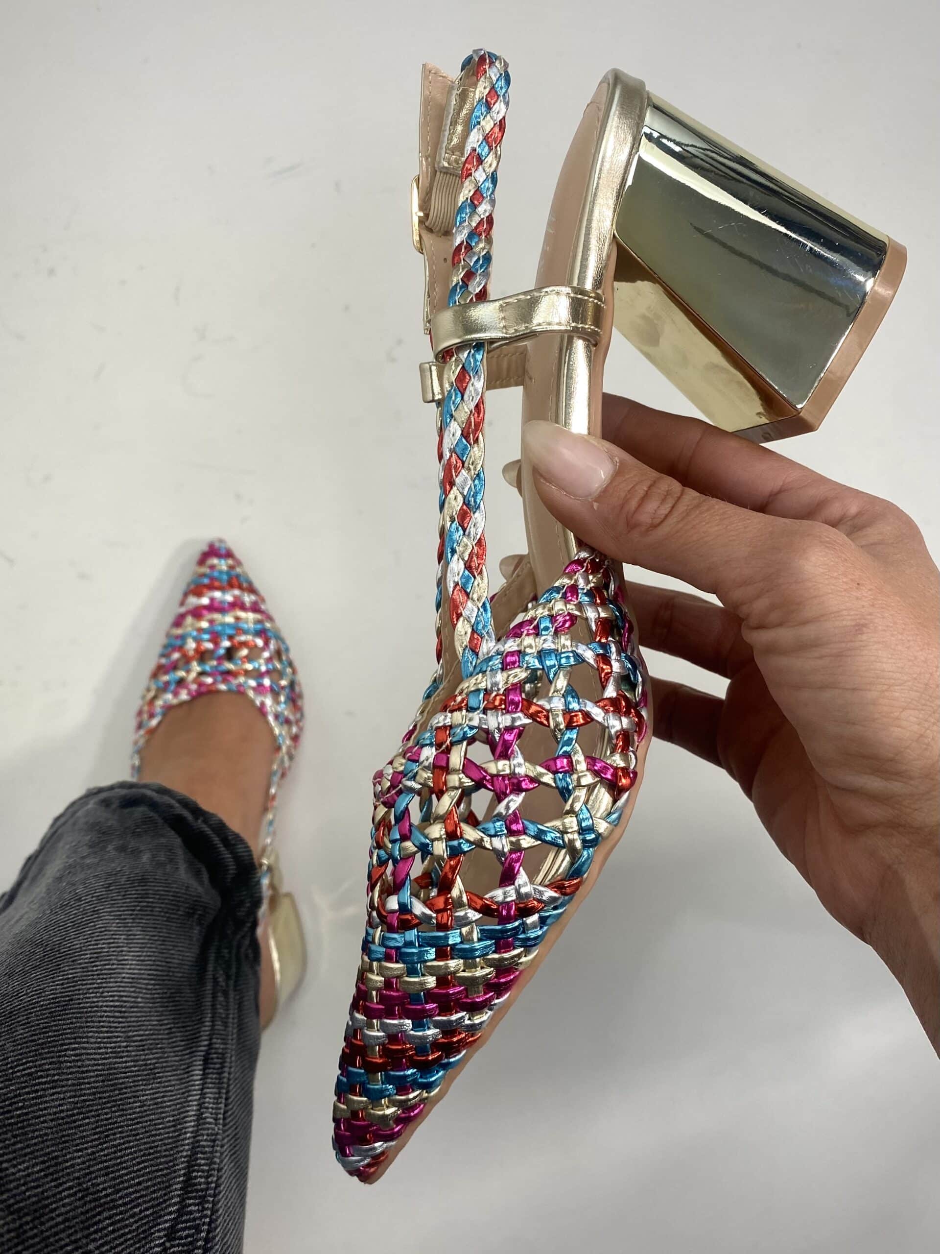 New Slingback Rafia Comfort Heels 2.0 - Multicolor Verde / Fucsia