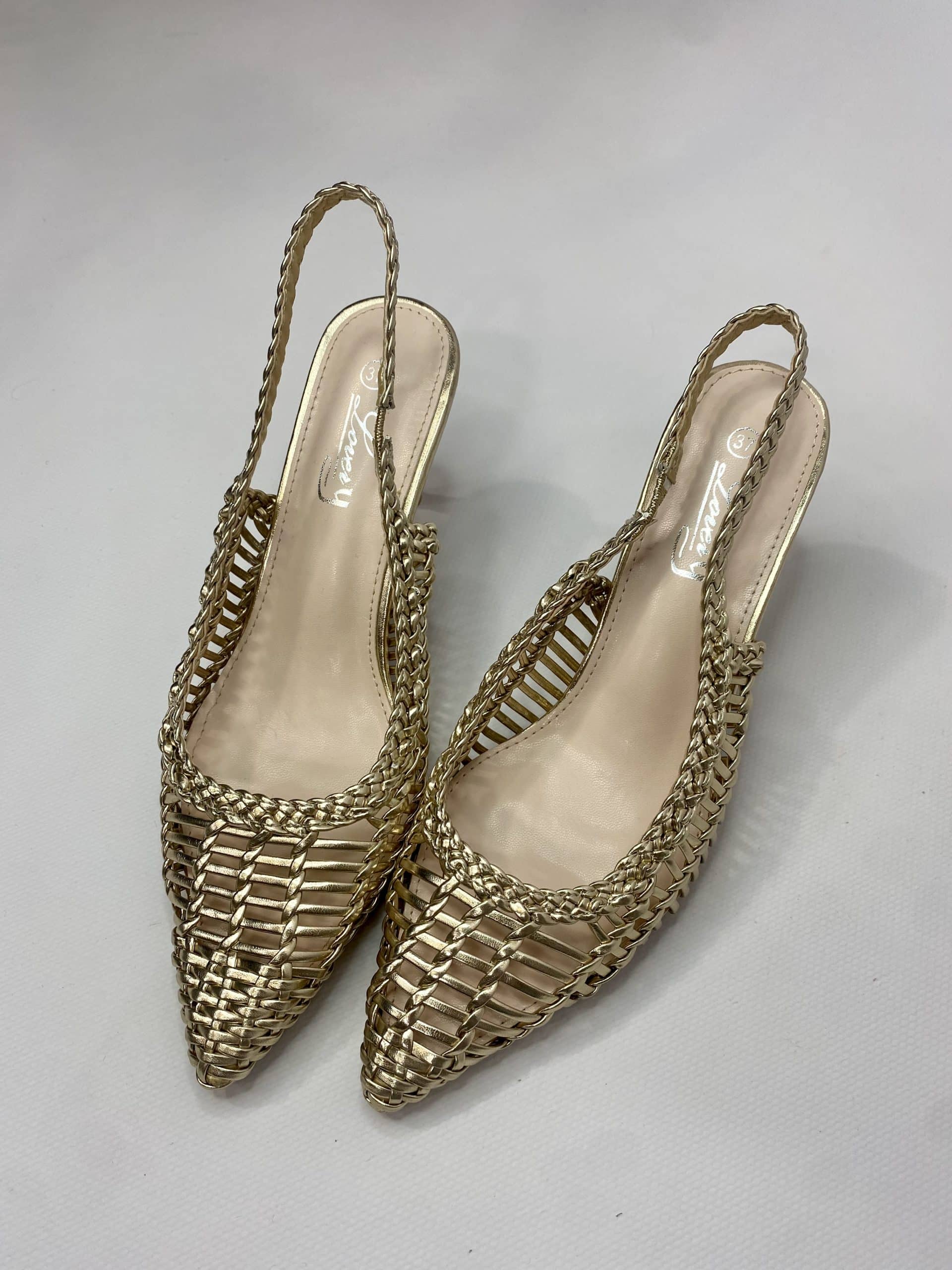 Slingback Rafia Medium Heels - Oro