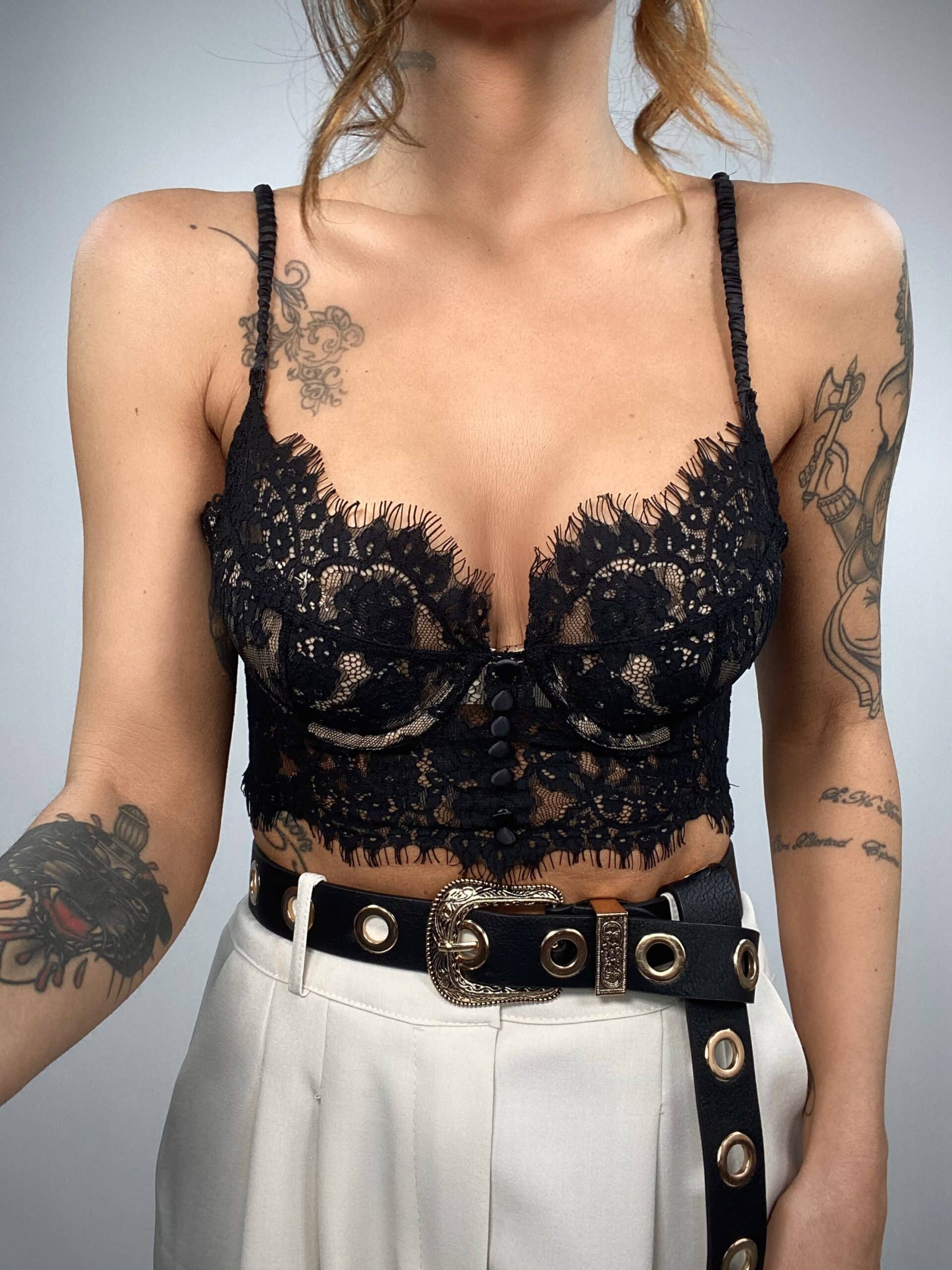 Corsetto Pizzo Cigliato con Bottoncini - Beige