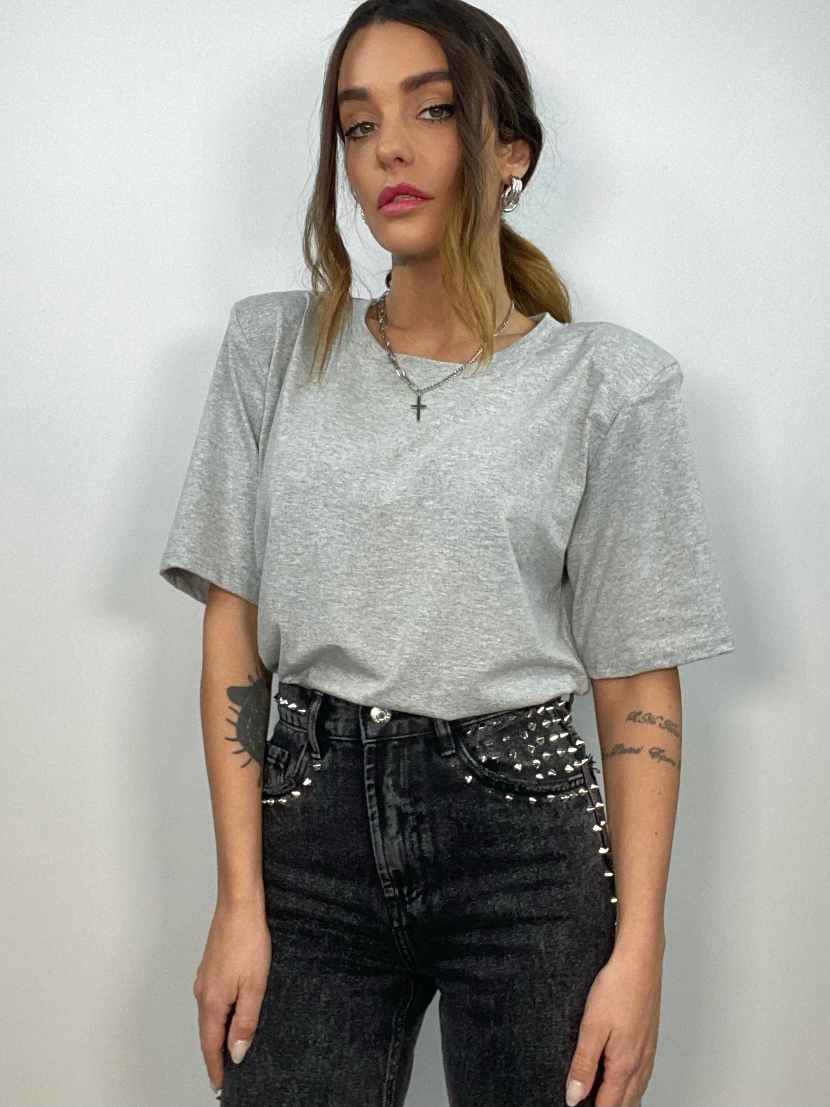 T-shirt Con Spalline - Grigio
