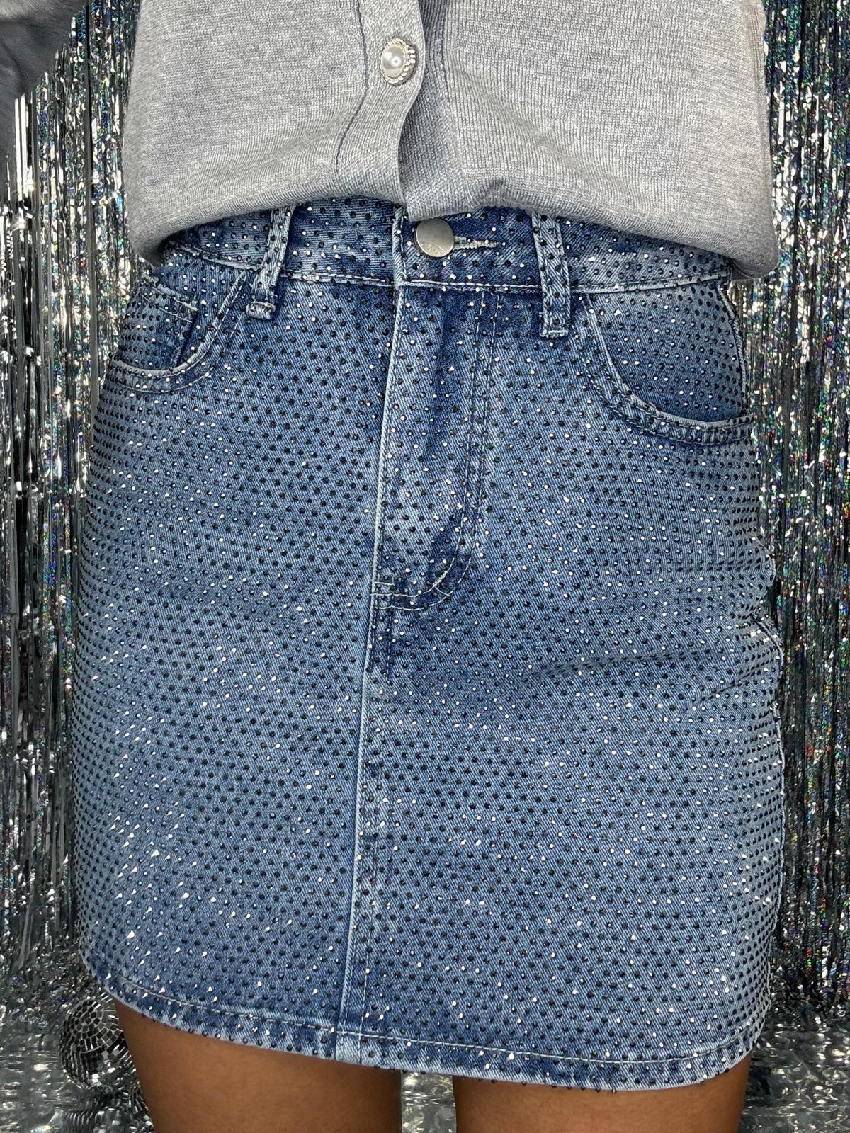 Mini Gonna Jeans Strass -Denim