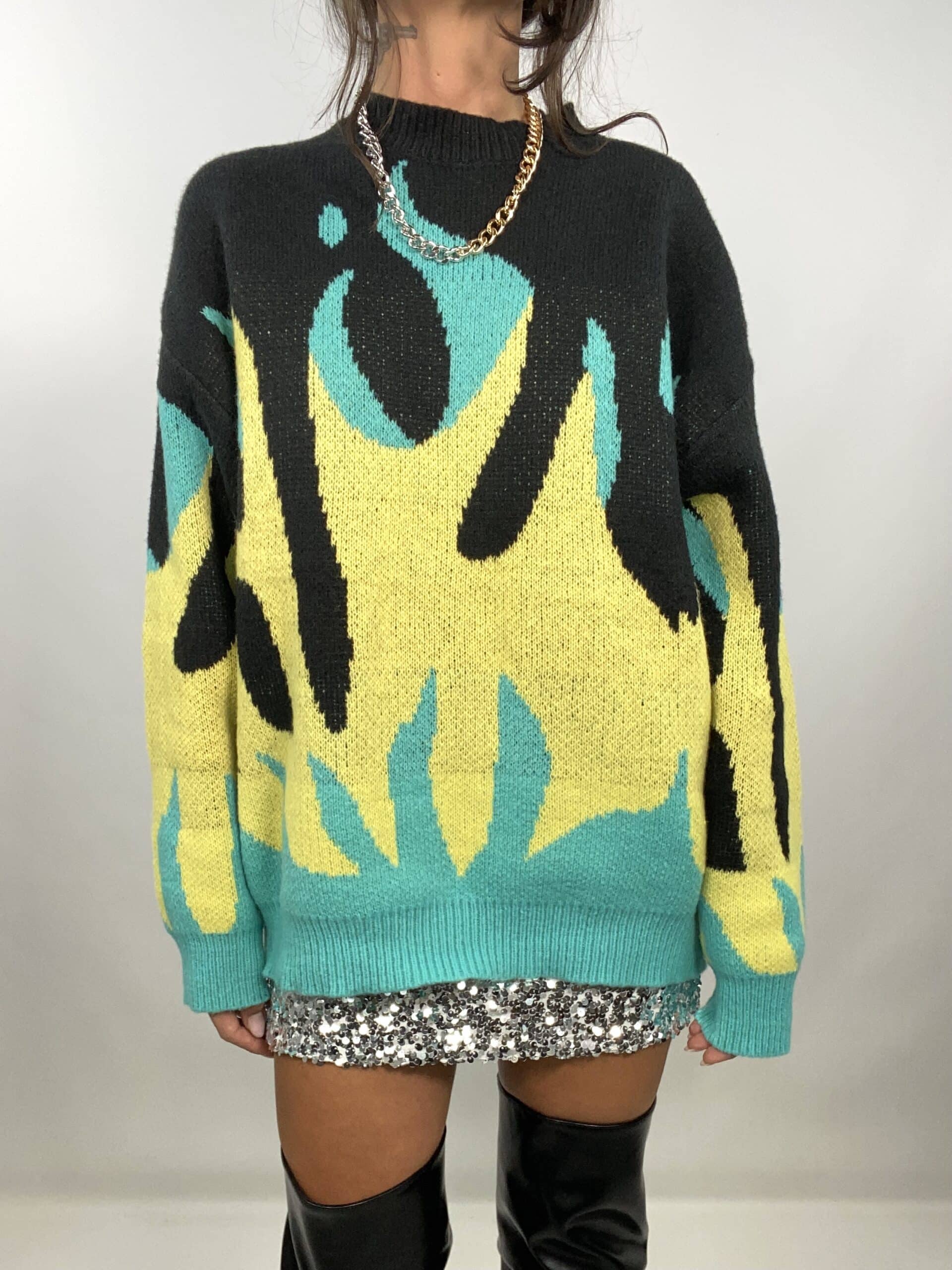 Pullover Con Fiamma - Verde / Giallo