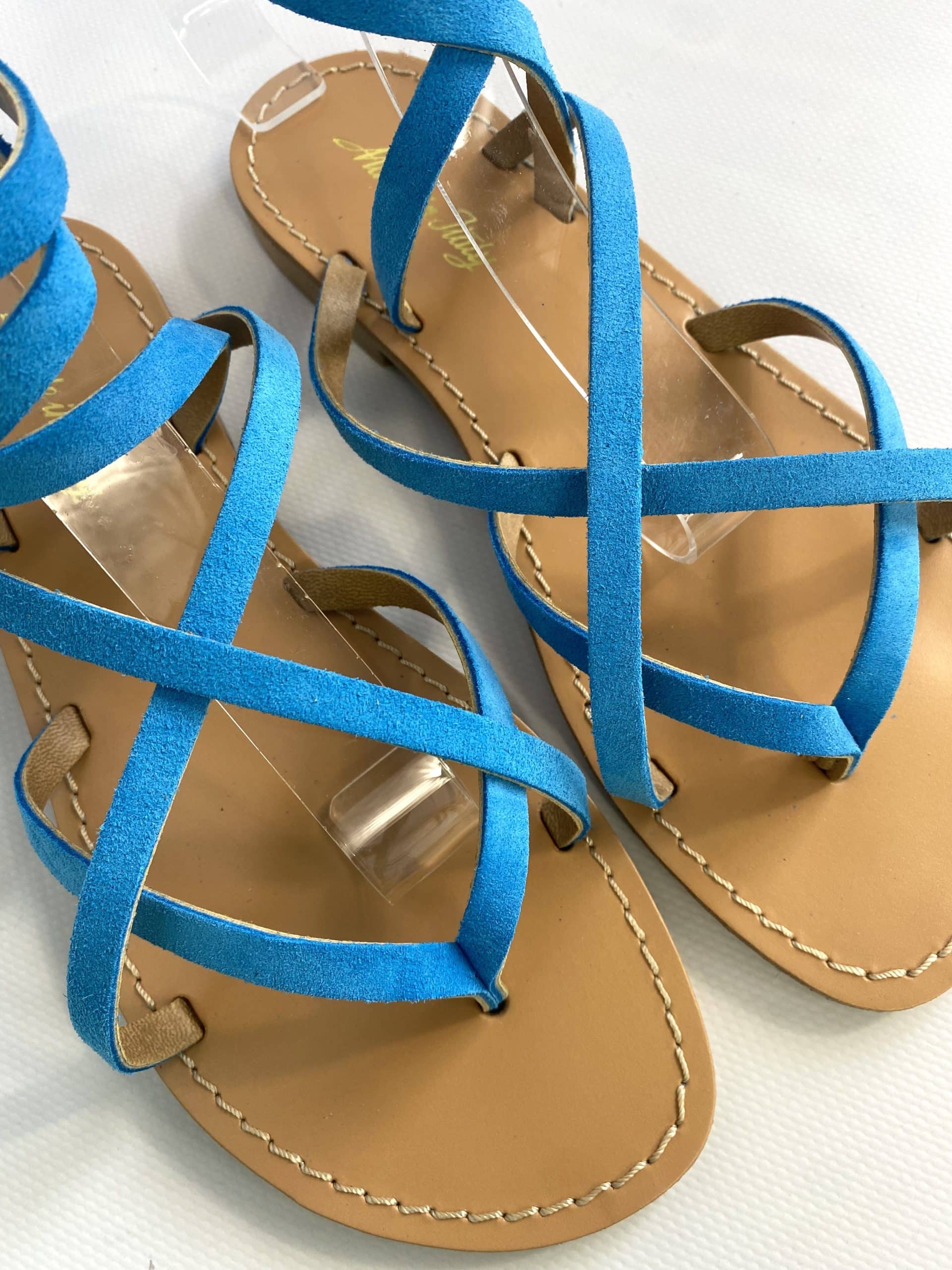 Sandali Vera Pelle Made In Italy - Azzurro.