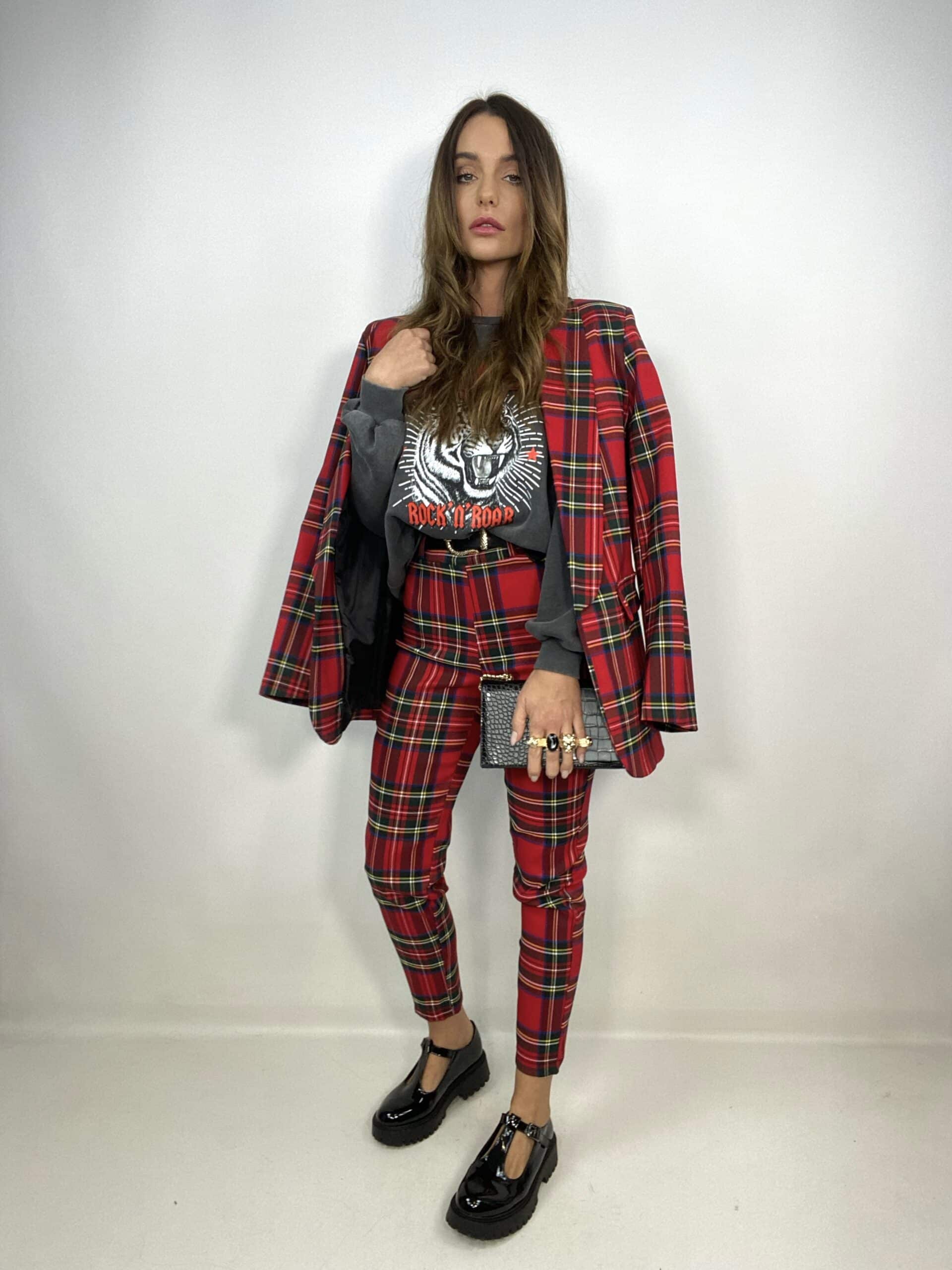 Pantaloni Tartan Skinny - Rosso