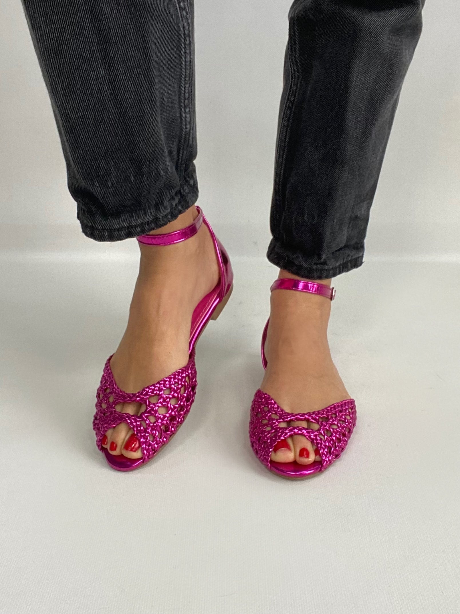 Sandali Flat Rafia - Fucsia.