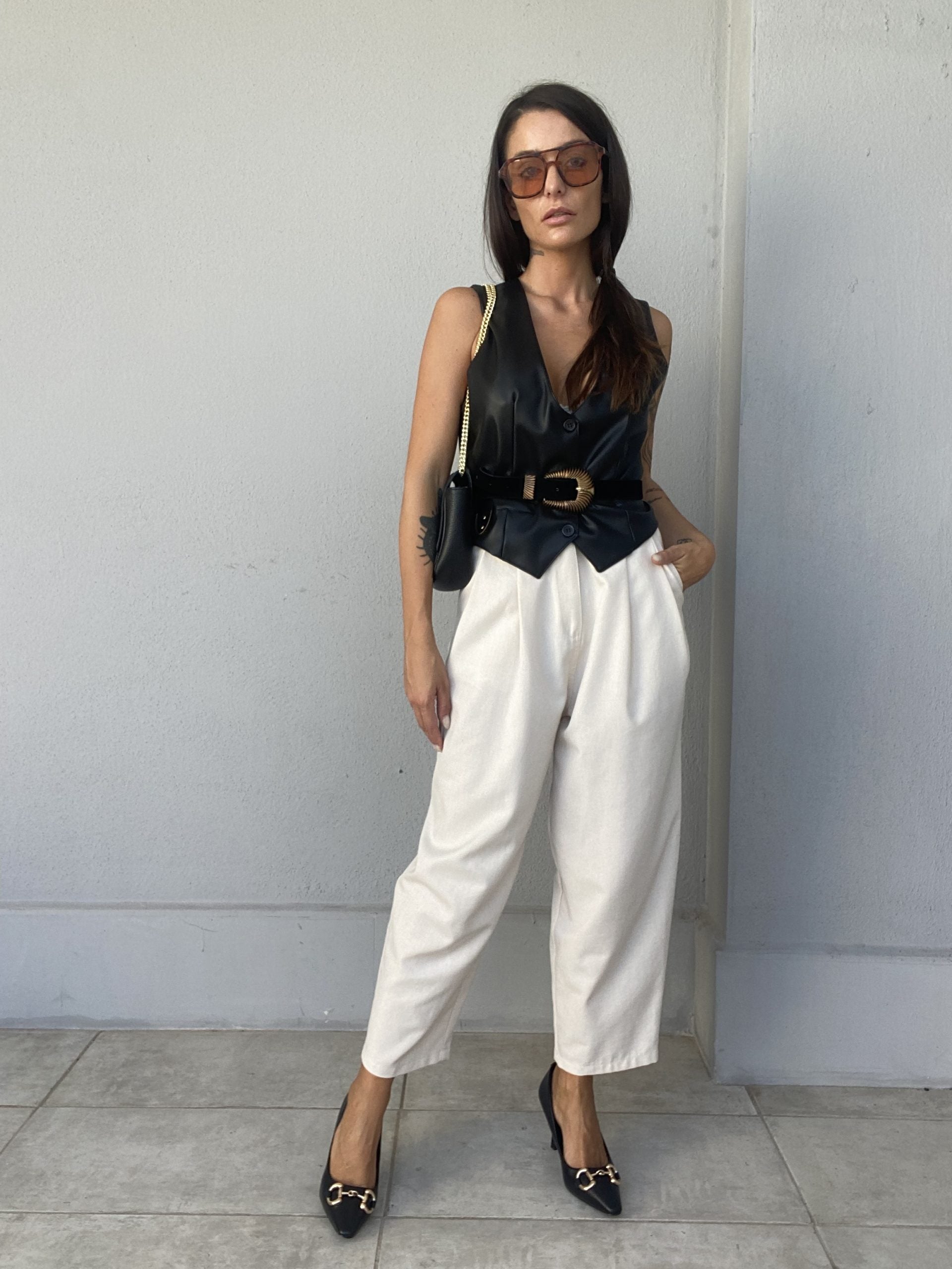 Gilet Completo Ecopelle- Nero