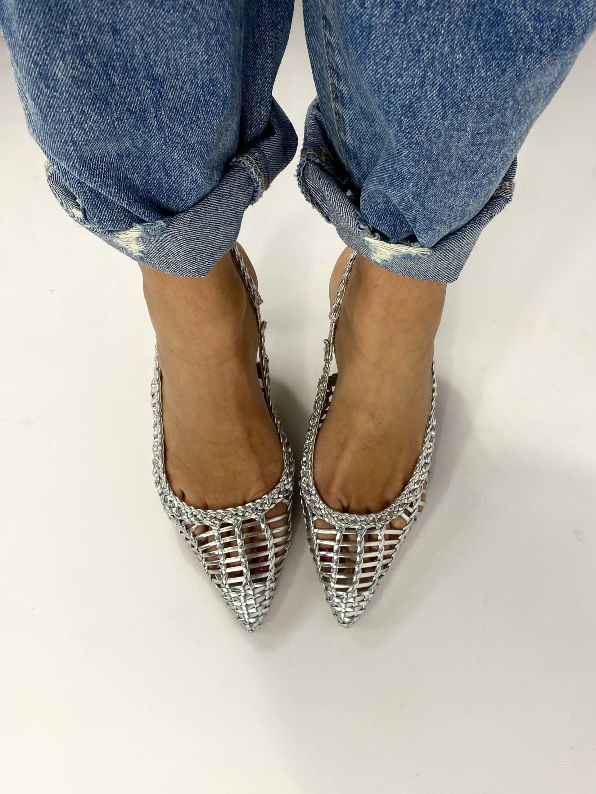 Slingback Rafia Medium Heels- Argento