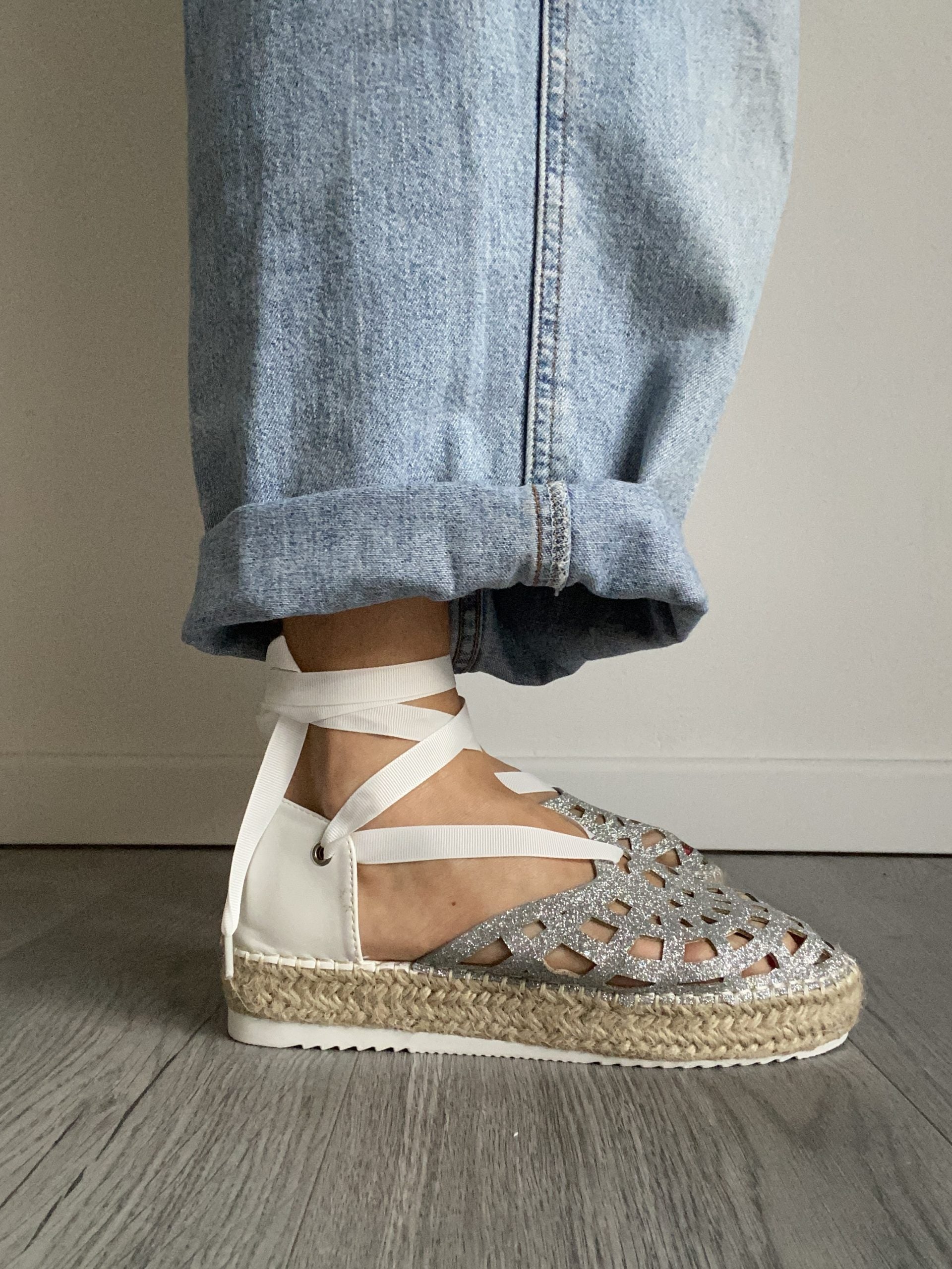 Espadrillas Glitter Lacci alla Schiava - Argento