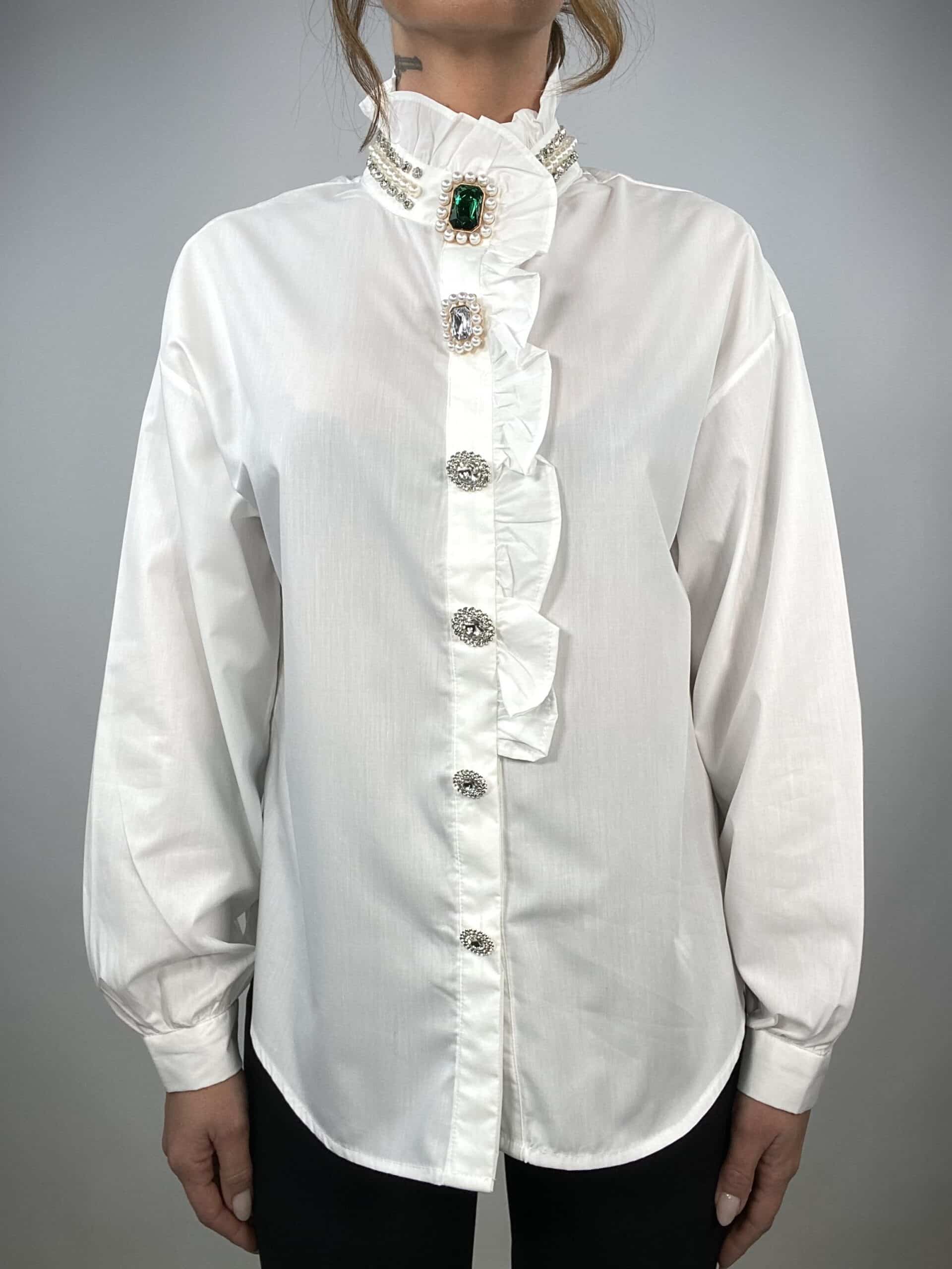 Camicia Vittoriana con Collier di Perle - Bianco