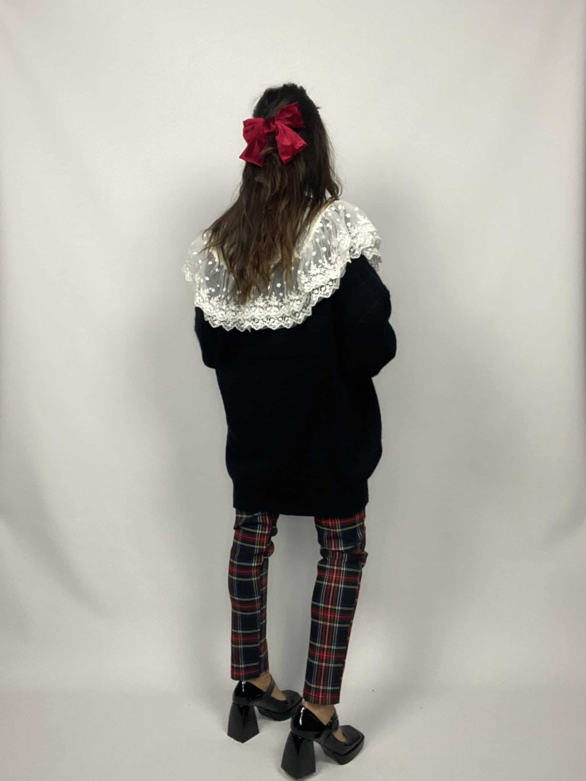 Pantaloni Tartan Bottoni Gioiello - Nero