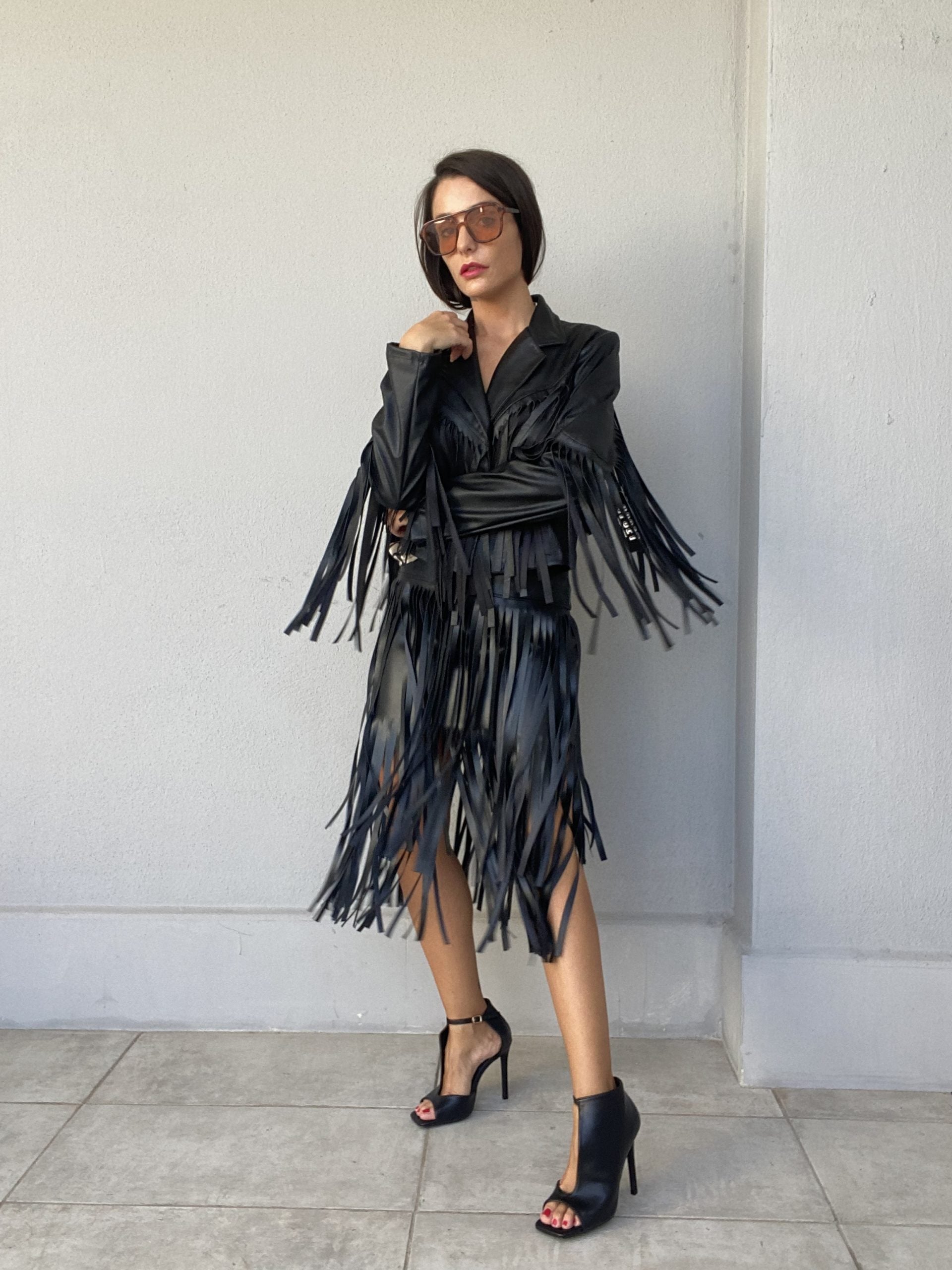 Tronchetto cut out spuntato - Simil Pelle Nero