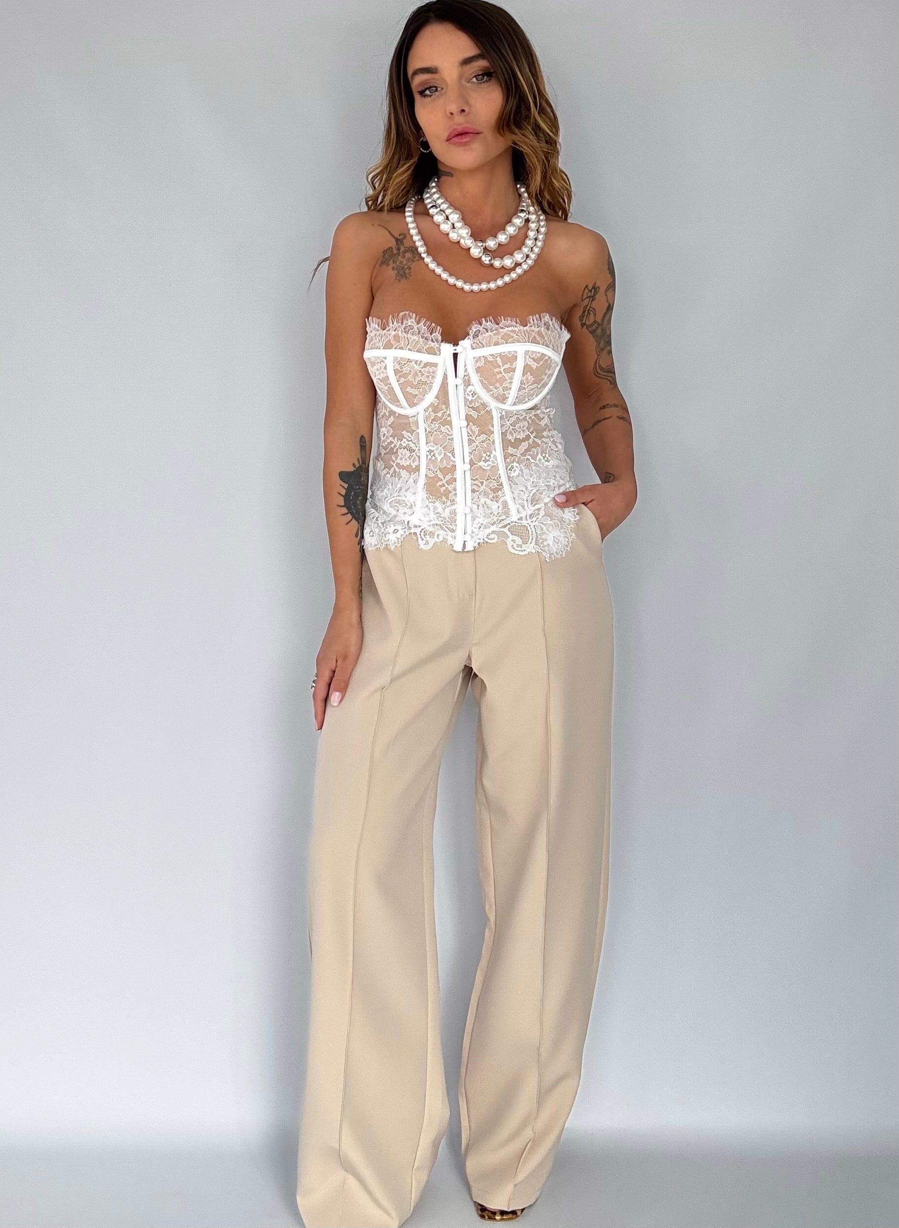 Corsetto Retro Pizzo Cigliato - Bianco