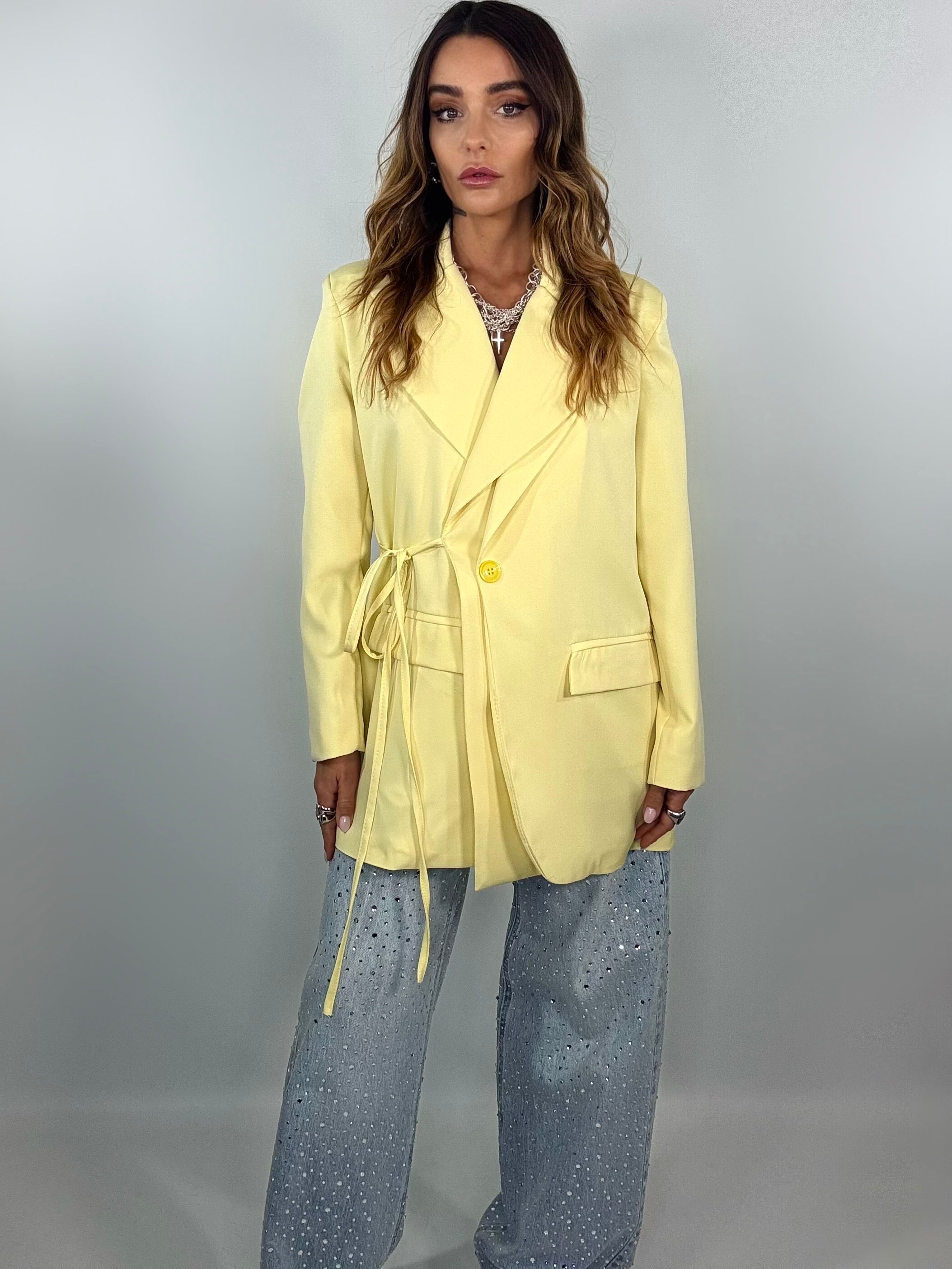 Blazer Over con Doppio Rever e Lacci - Giallo